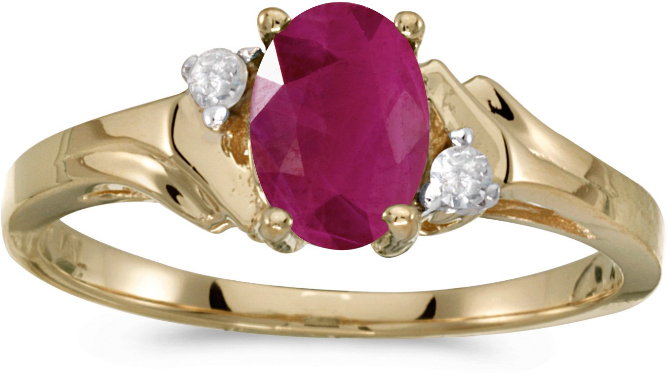 10K Yellow Gold Oval Ruby and Diamond Ring for Women - Elegant Vintage Style Engagement, Wedding, or Anniversary Jewelry Gift