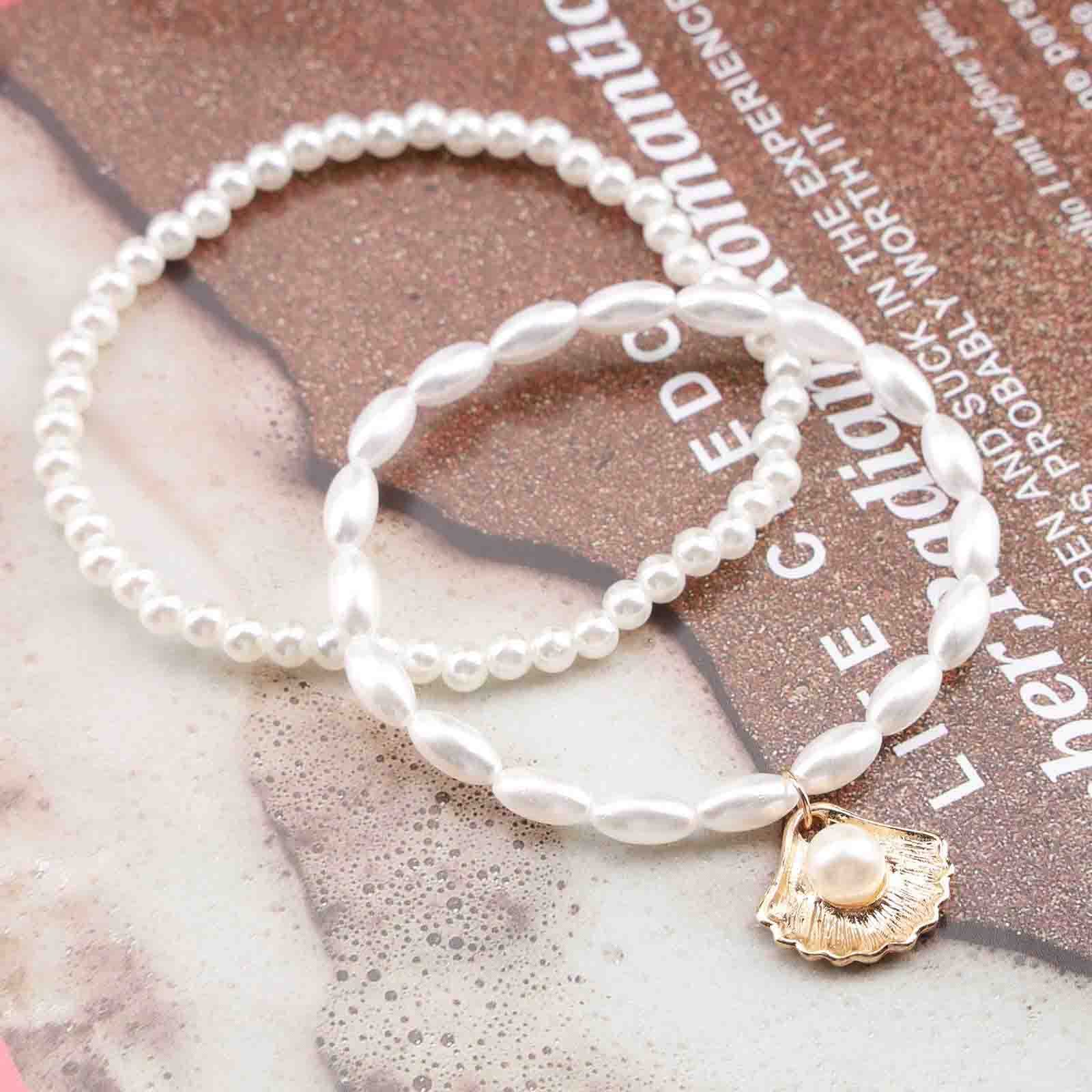 Bohemian Layered Pearl Anklet - Adjustable Gold Scallop Dangle Ankle Bracelet with Oval Pearls & Cowrie Shells | Summer Beach Jewelry for Women | Perfect for Vacations, Weddings & Boho Fashion