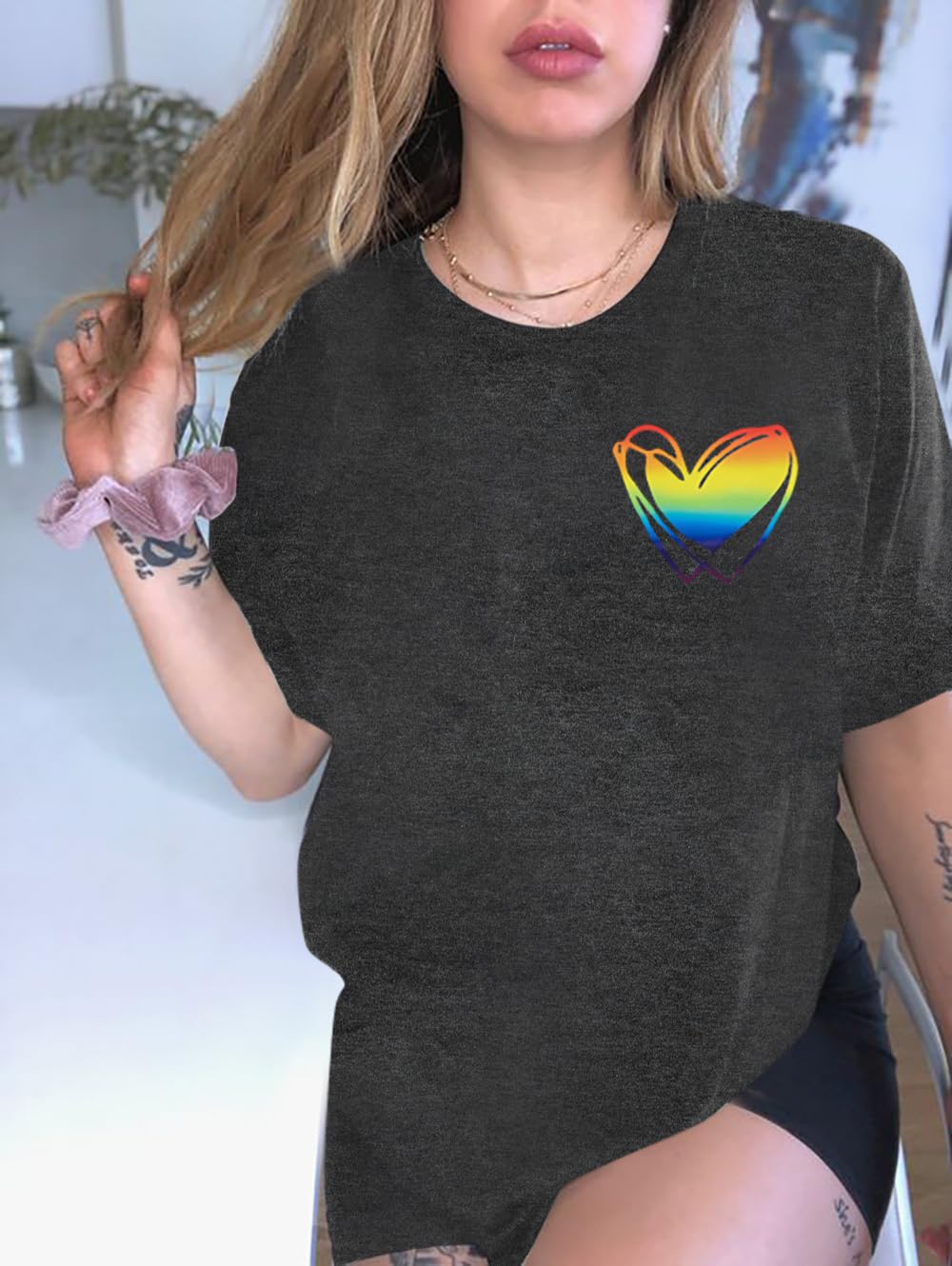 Women's Pride Shirt - Rainbow LGBT Graphic Tee | Oversized Short Sleeve Top for Pride Month, LGBTQ+ Events & Casual Wear