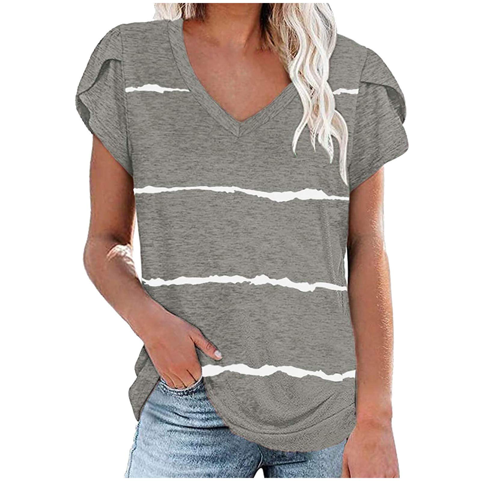 Women's Summer Long Sleeve Shirts - Casual V Neck Ribbed Slim Fit Blouse, Fashion Button Down Tops with Puff Sleeves | Perfect for Office Wear, Date Night & Everyday Outfits