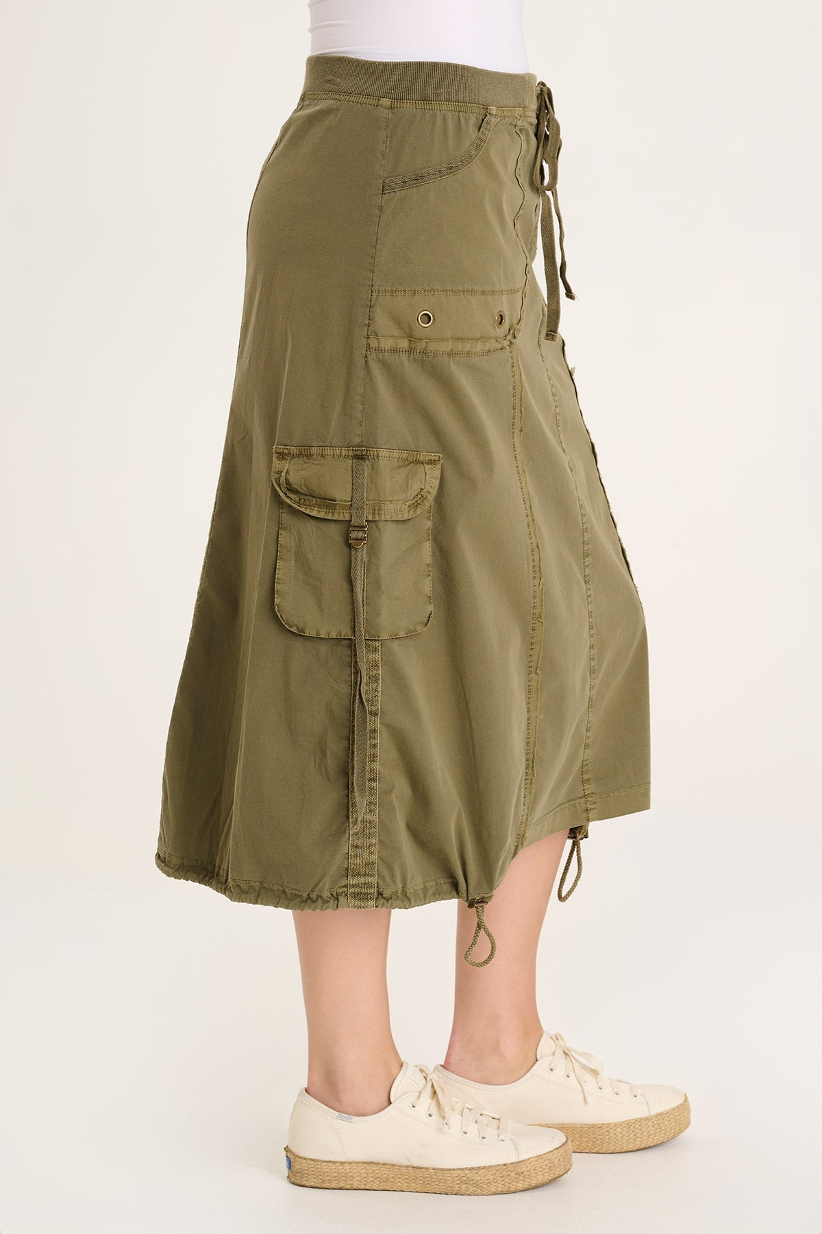 Castalina Women's Poplin Cargo Midi Skirt - Casual A-Line Utility Skirt with Pockets for Outdoor, Travel & Everyday Wear