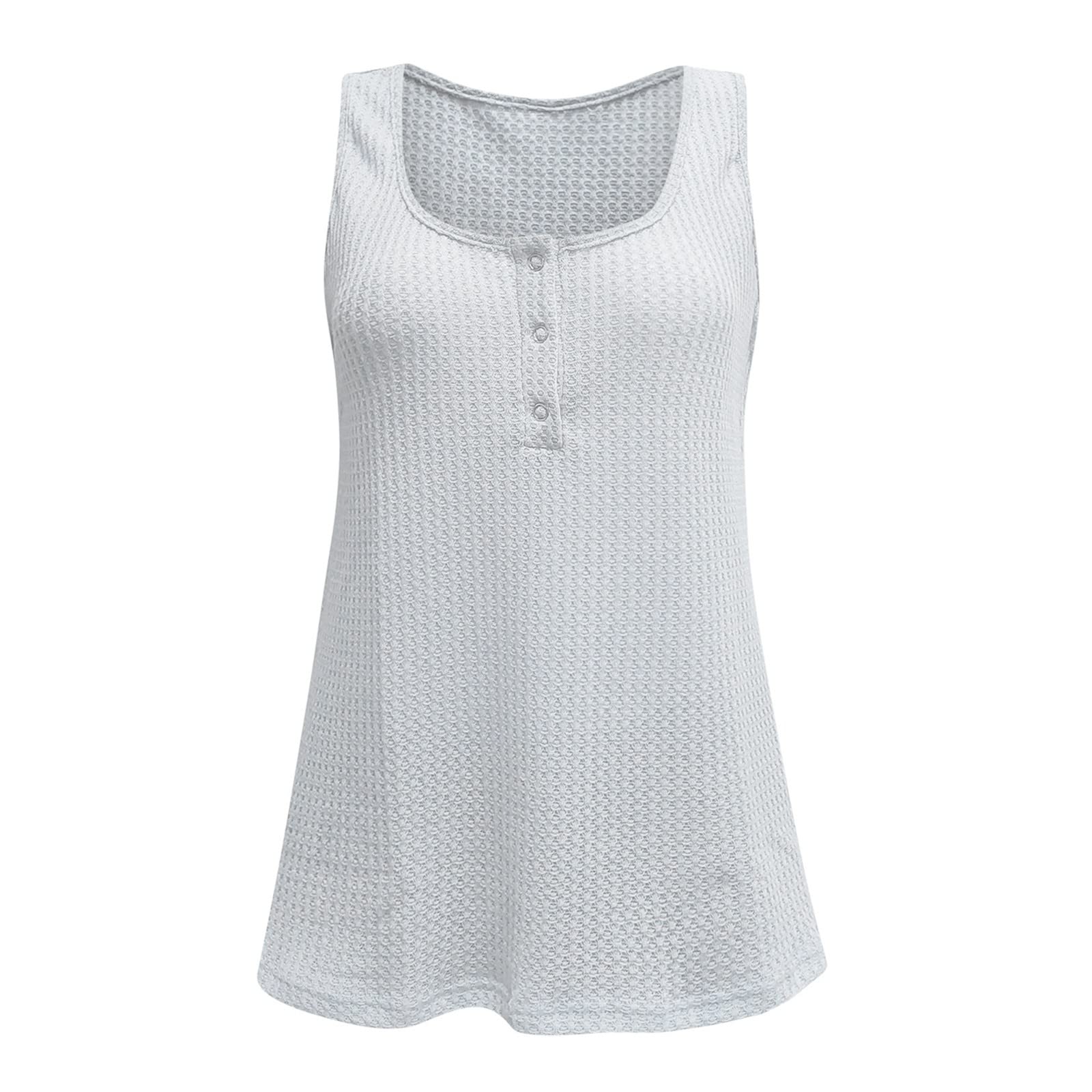 Women's Summer Waffle Knit Tank Tops - V Neck Henley Sleeveless Button-Up Blouses & Loose Tunic Tops | Casual Beach Wear, Vacation Outfits, Layering Vests