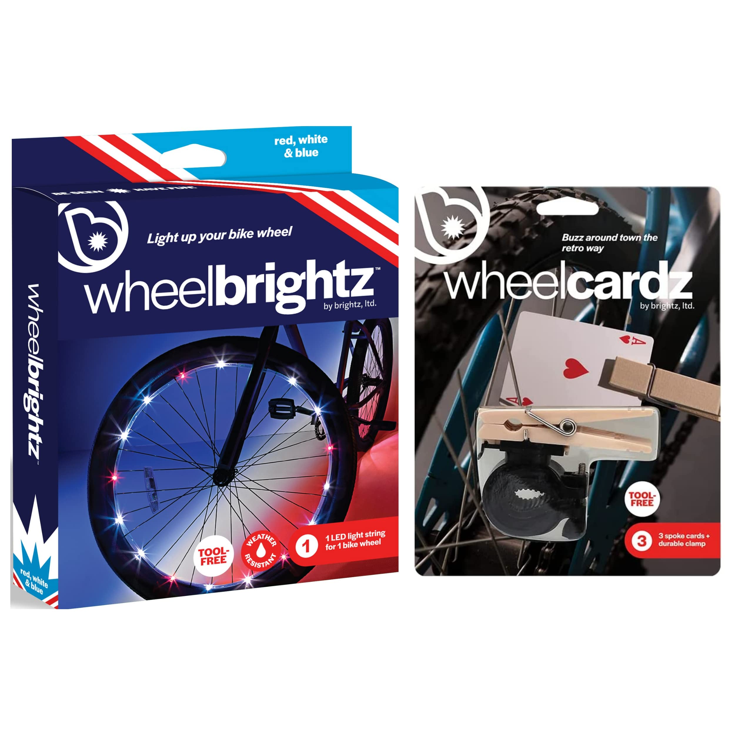 Brightz LED Bike Wheel Lights & Spoke Noise Maker Combo - Pack of 2 WheelBrightz Bicycle LED Spoke Lights with WheelCardz Noise Makers for Night Cycling Safety & Fun - Perfect for Kids, Adults & Commuters
