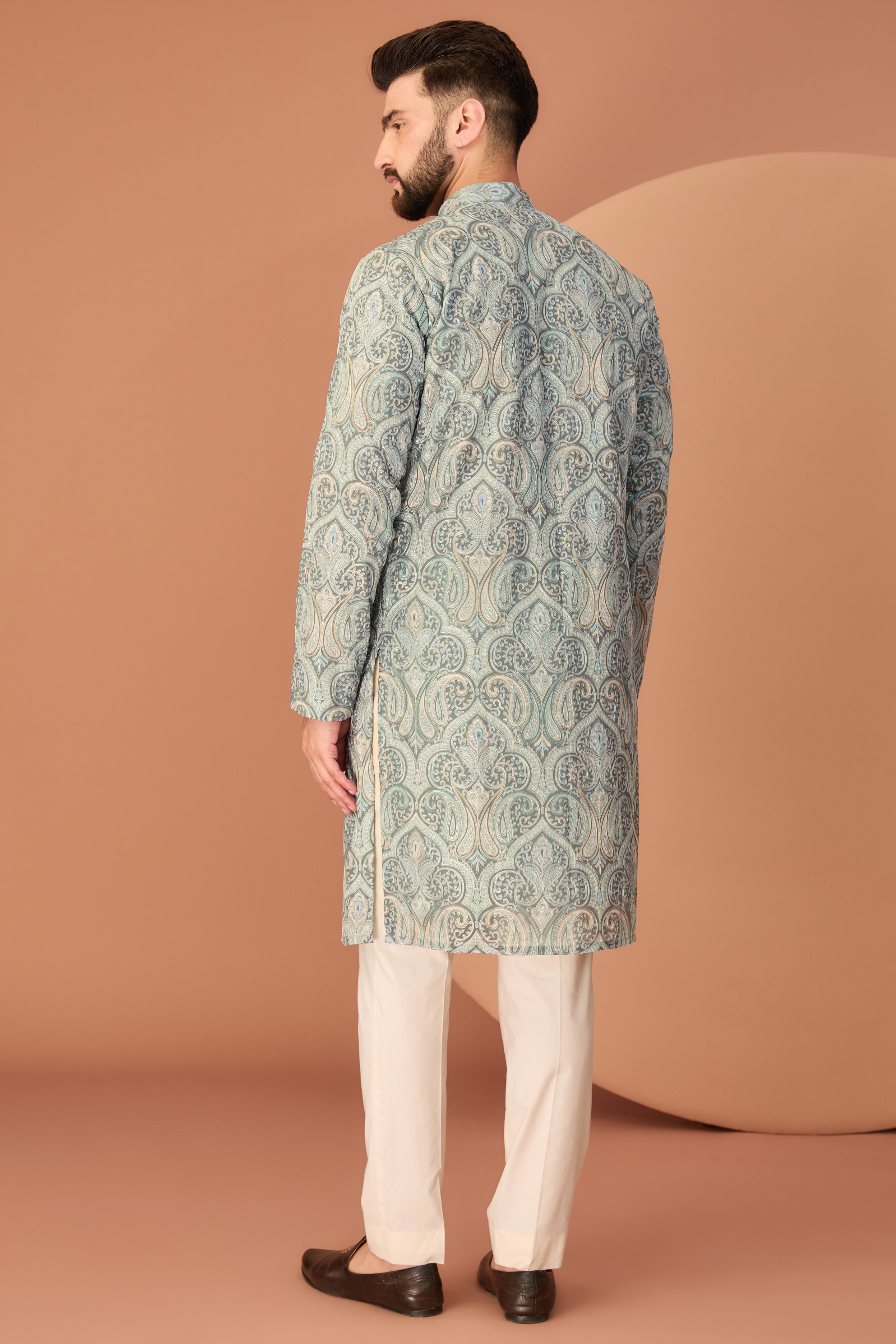 Elegant Mint Green Kashmiri Embroidered Chikankari Kurta for Women | Handcrafted Traditional Indian Tunic | Perfect for Festivals, Weddings & Casual Wear