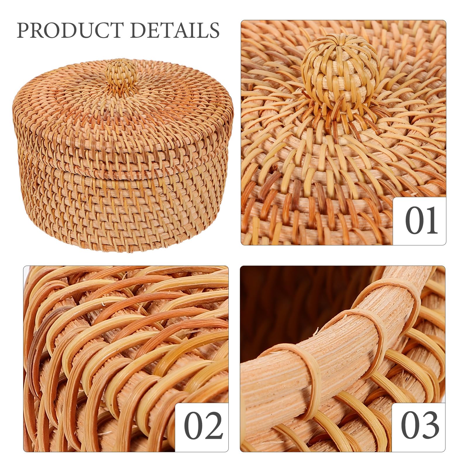 Mini Rattan Storage Basket with Lid - Handwoven Small Round Seagrass Box for Bathroom, Kitchen, Desk & Toy Organization - Natural Woven Decorative Storage Bin for Home Decor