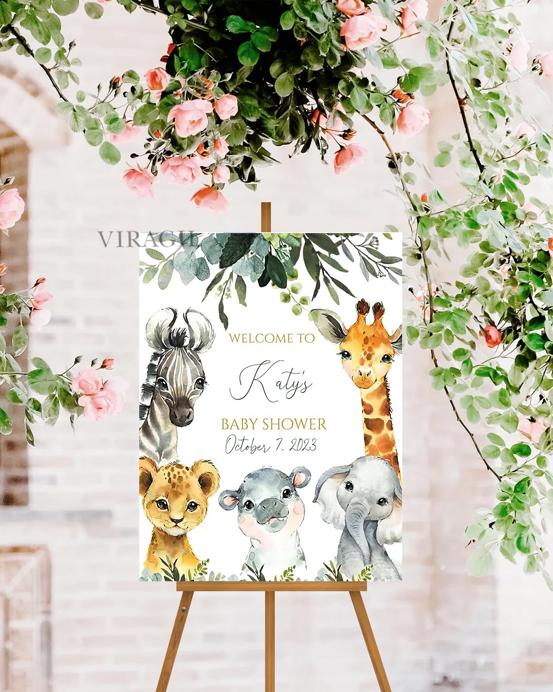 Personalized Woodland Baby Shower Welcome Sign - Jungle & Zoo Animal Themed Nursery Decor - Sage Green Safari Baby Shower Décor for Gender Reveal, First Birthday Party & Nursery Room Decoration