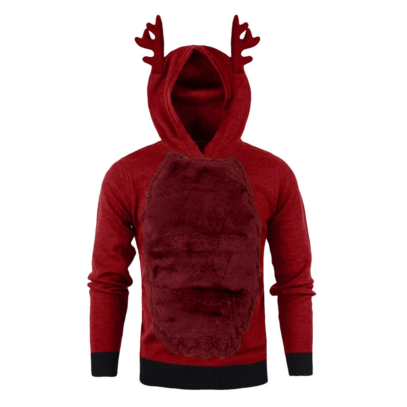 Burband Men's Reindeer Antlers Fleece Hoodie - Funny Christmas Ugly Sweater with Reindeer Ears for Xmas Party & Holiday Gatherings - Cozy Winter Pullover for Festive Outfits & Family Photos