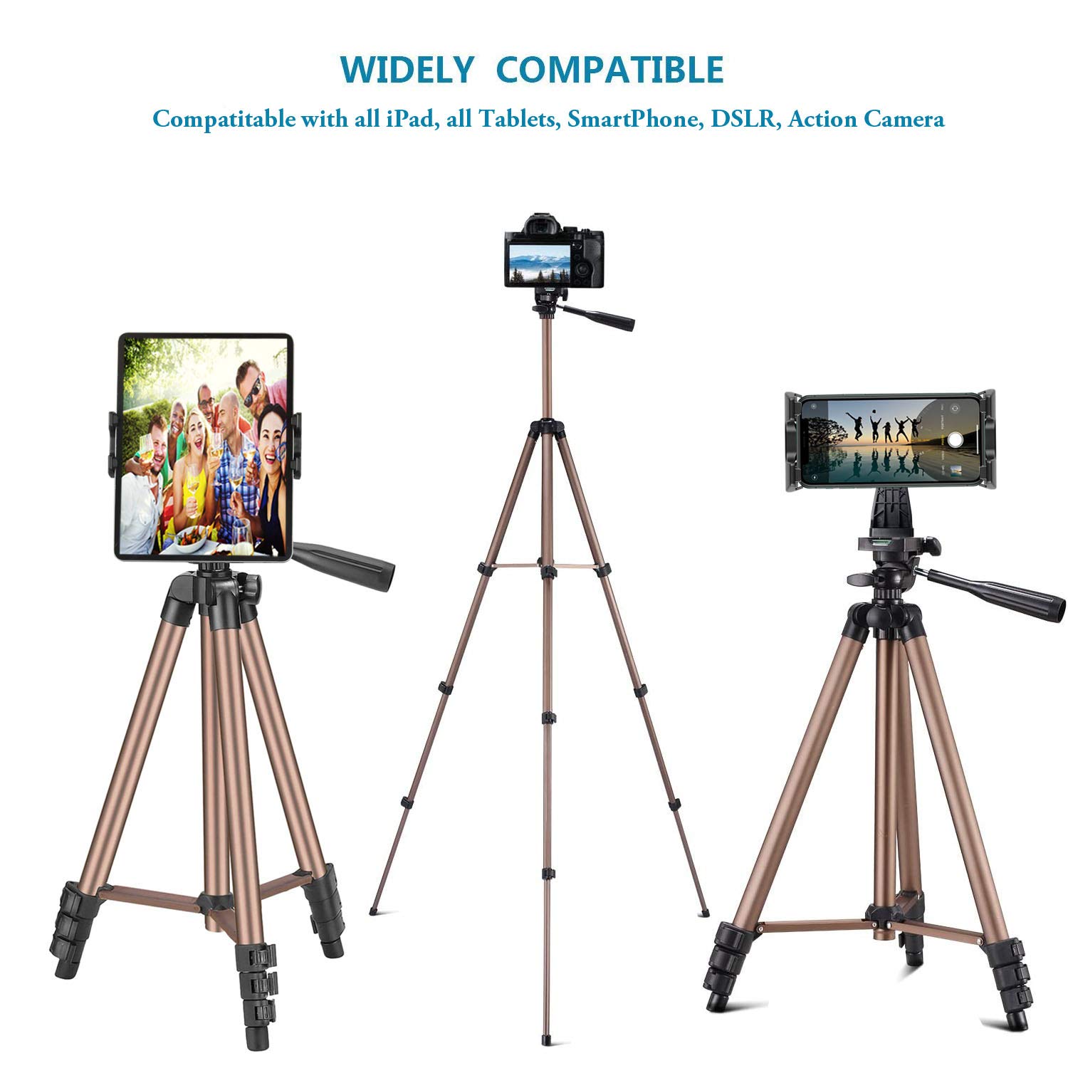 Universal Tablet Tripod Stand with Bluetooth Remote - 51in Lightweight Adjustable Phone Mount Holder for iPad Pro 12.9/11/10.5, iPad Air/Mini, Surface Pro, Galaxy Tab & 3.5-13.5