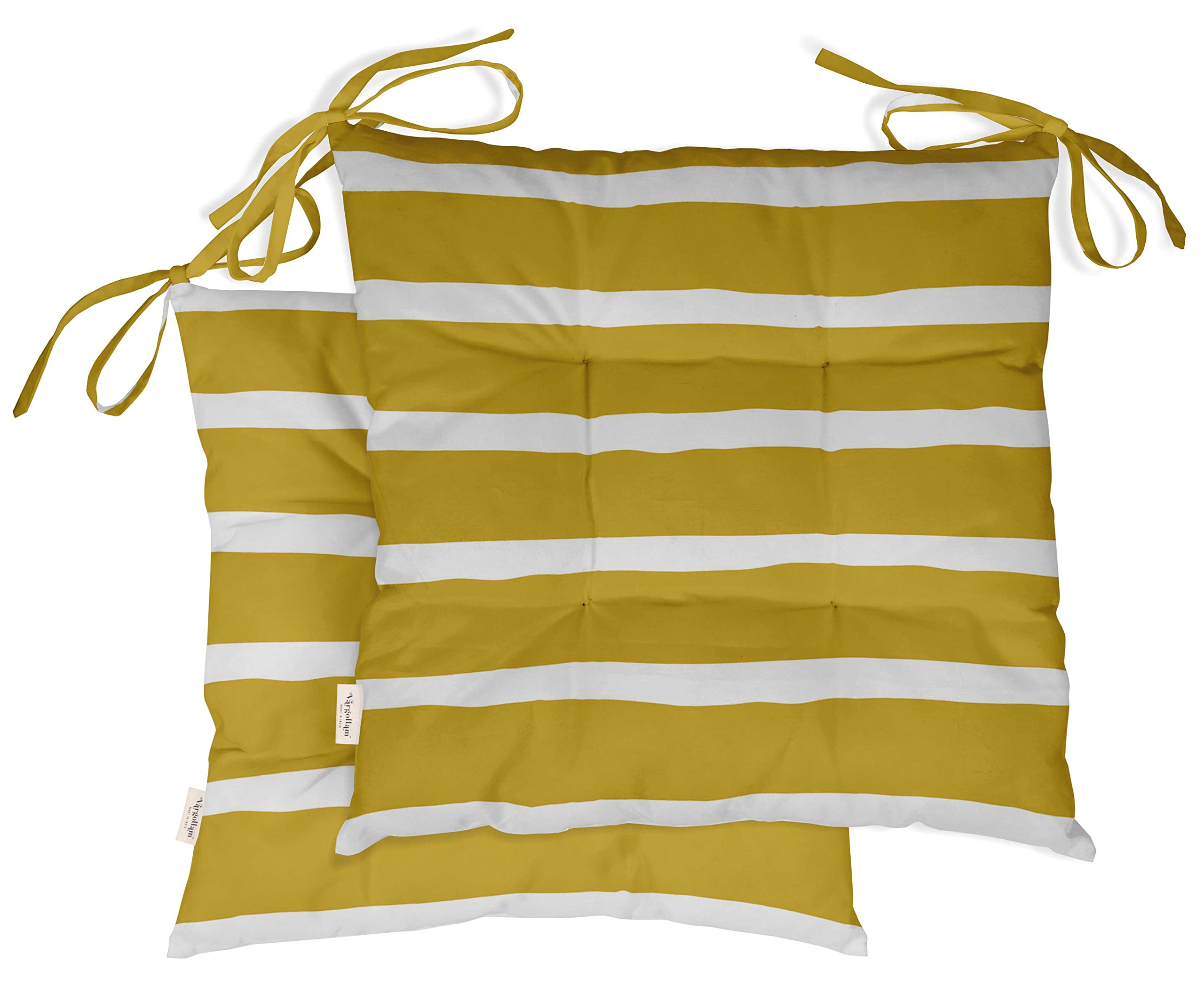 Waterproof 19-inch Yellow Striped Tufted Square Patio Cushion Set of 2 - Indoor/Outdoor Furniture Seat Cushions for Garden, Deck, Poolside & Patio