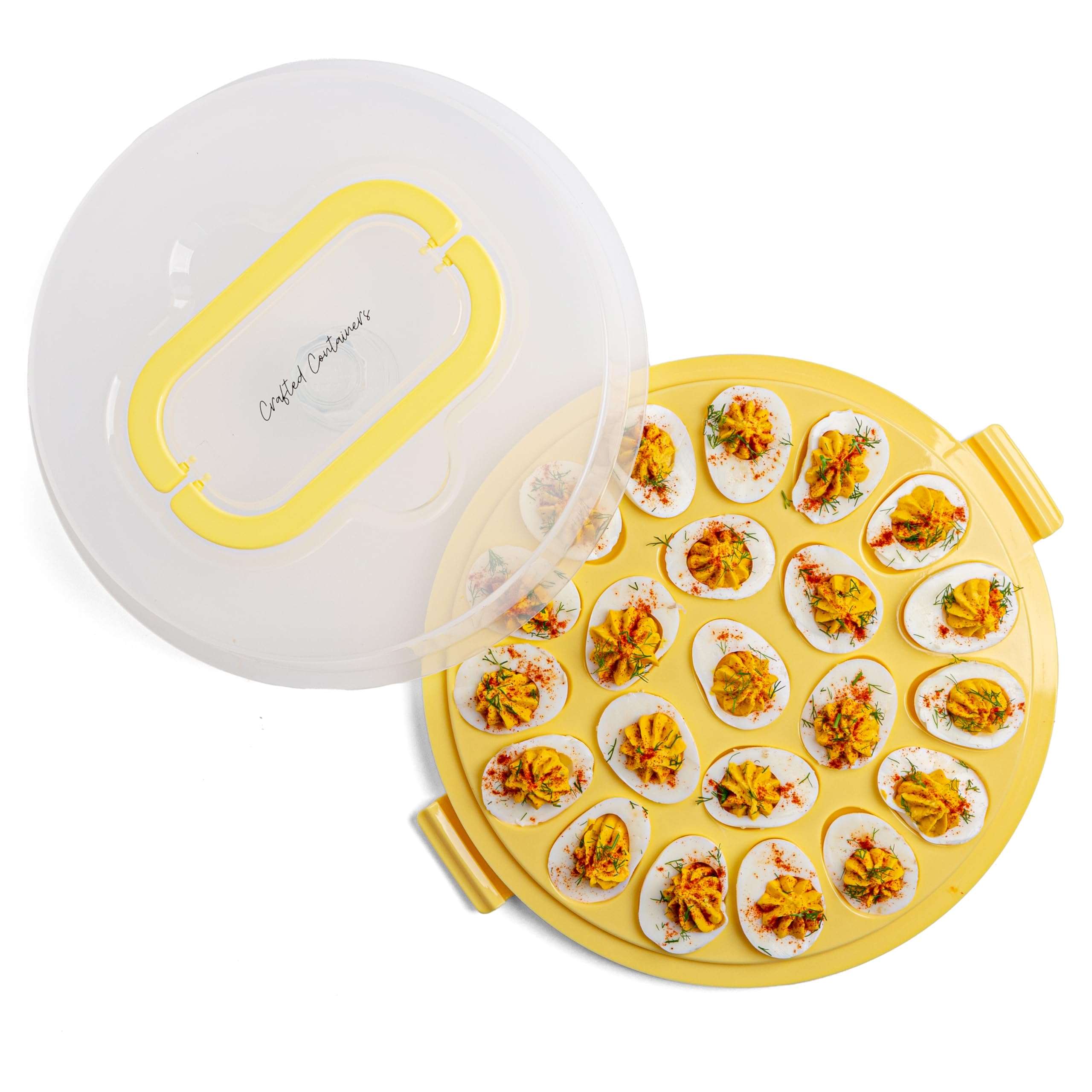 Premium Deviled Egg Carrier with Lid & Handles - Elegant 22-Egg Tray Platter for Holiday Parties, Picnics & Potlucks - Portable & Dishwasher Safe Deviled Egg Container - Perfect for Easter, Thanksgiving & Family Gatherings - Yellow