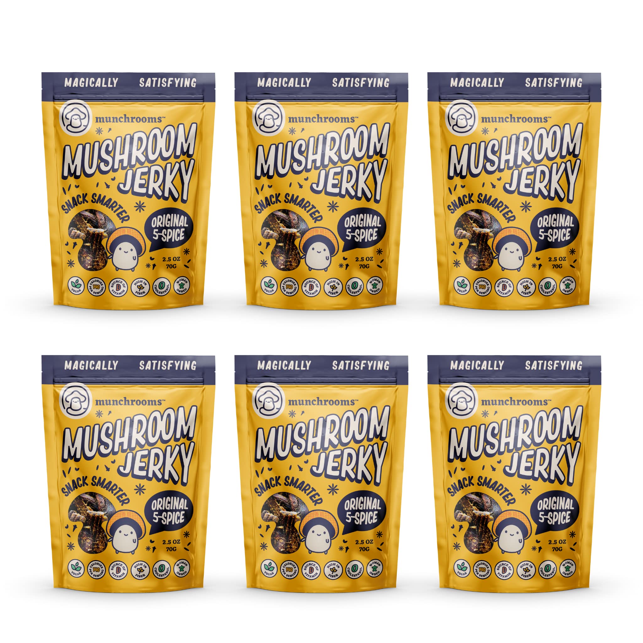 5-Spice Forever Original Vegan Mushroom Jerky - 6 Pack (2.5oz Each) | 100% Plant-Based Shiitake Snacks | Non-GMO Healthy Jerky Alternative | Perfect for Hiking, Camping & Keto Diets
