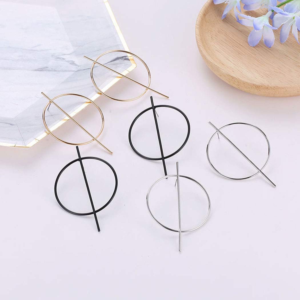 Stylish Black Geometric Hoop Earrings for Women - Large Round Circle Dangle Earrings - Fashion Jewelry Gift for Parties & Everyday Wear