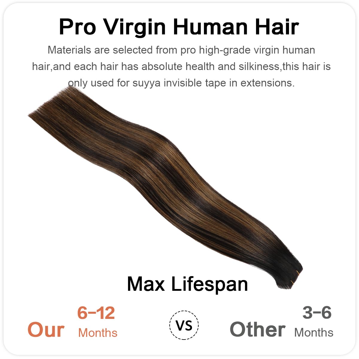 SUYYA Invisible Tape-In Hair Extensions - 20PCS 50G/Pack Virgin Human Hair, Seamless Hand-Tied, Balayage Natural Black to Chestnut Brown, Straight 18 Inch (#P1B/6/T1B) - Perfect for Daily Wear, Special Occasions & Volume Boosting