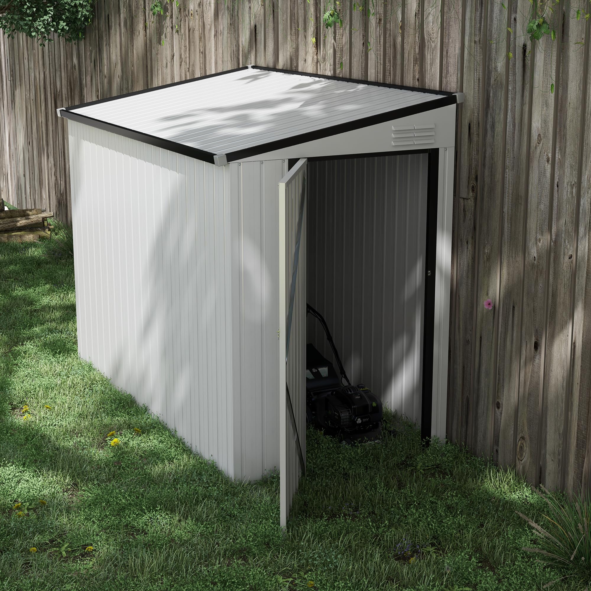 Outsunny 4' x 8' Metal Outdoor Storage Shed with Lockable Door & 2 Air Vents - Lean-to Garden Tool Shed for Backyard, Patio, Lawn - Perfect for Storing Lawn Mowers, Bikes & Seasonal Items (White)