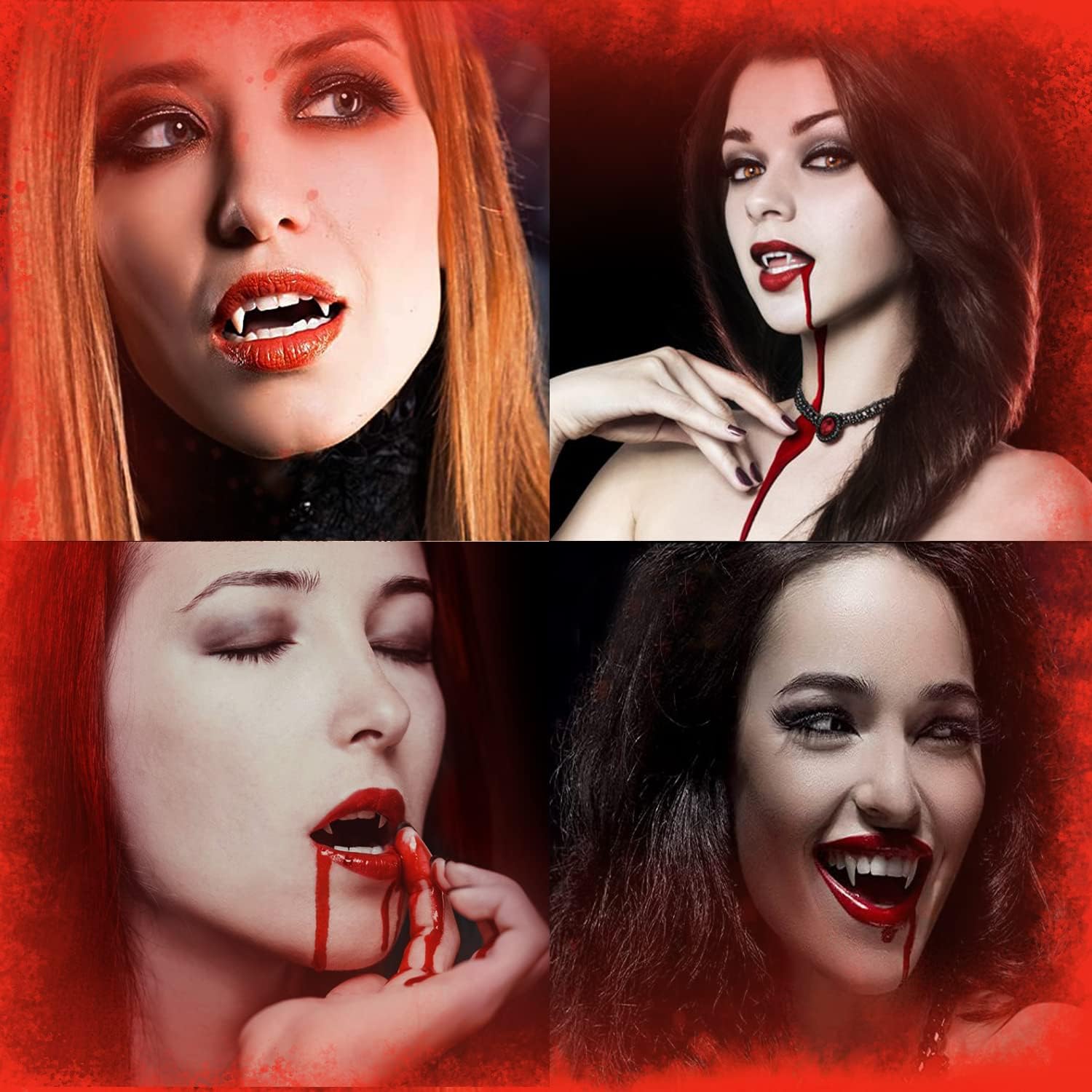 4 Pairs Vampire Teeth with Adhesive & Tweezer - 4 Sizes (13mm,15mm,17mm,19mm) Halloween Fake Fangs for Party Makeup, Cosplay & Costume Dress Up - Perfect for Halloween Decorations, Scary Movie Props & Vampire Themed Events