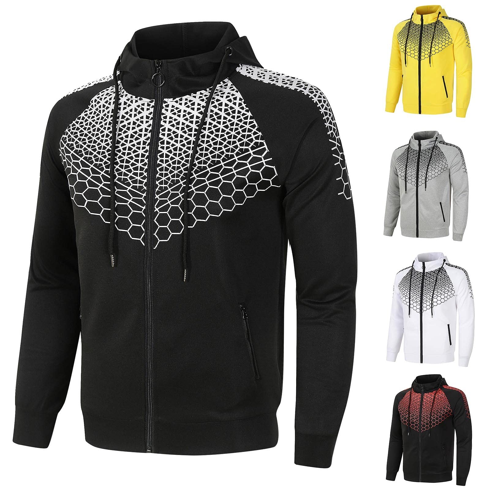 Men's Hooded Sweatshirt with Velvet Chest & Printed Raglan Sleeves - Zipper Front Sports Hoodie for Gym, Running, and Casual Wear