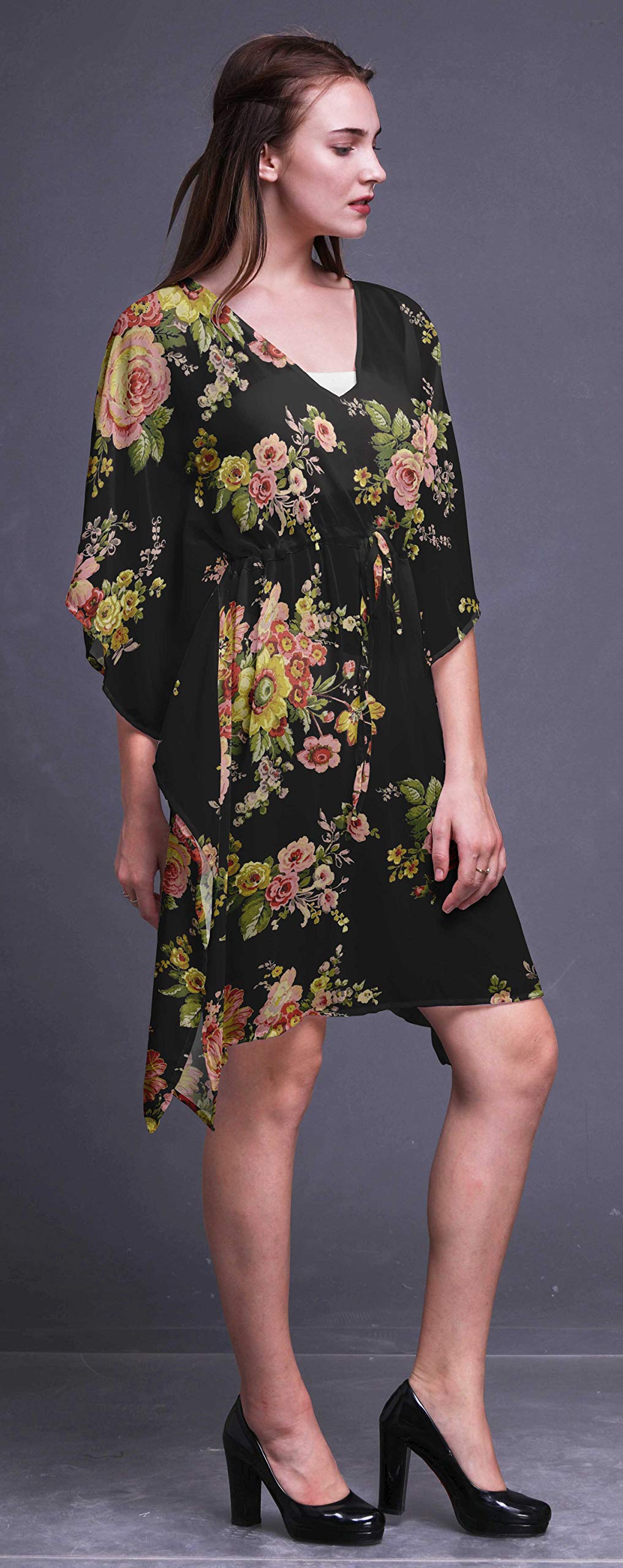 Bimba Women's Short Caftan Midi Dress - Beach Cover Up, Swimwear Wrap, Boho Summer Dress for Pool, Vacation & Resort Wear