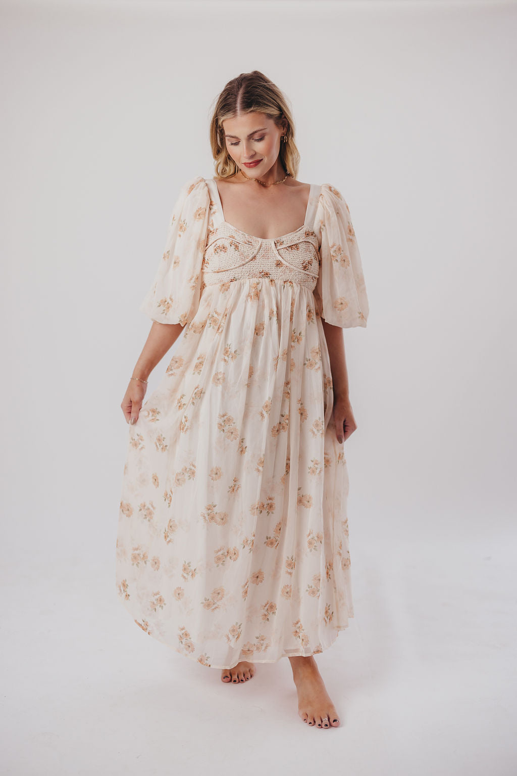 Harlow Maxi Dress in Taupe Floral - Bump Friendly Maternity Dress with Inclusive Sizing (S-3XL) | Perfect for Pregnancy, Beach Vacations & Special Occasions