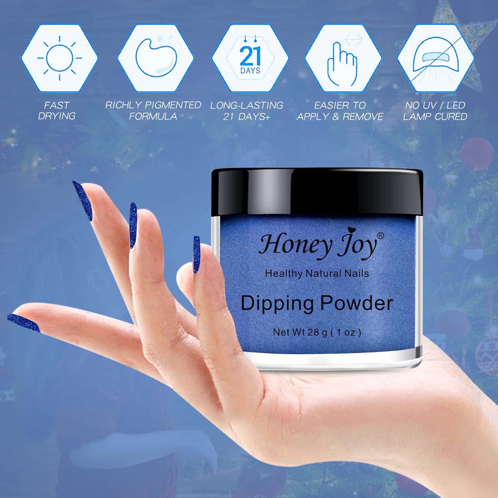 Royal Blue Dip Powder Nails - No Lamp Needed, Gel Polish Effect, Smooth & Even Finish (No.43) - Perfect for Home Manicures & Salon Quality Nails