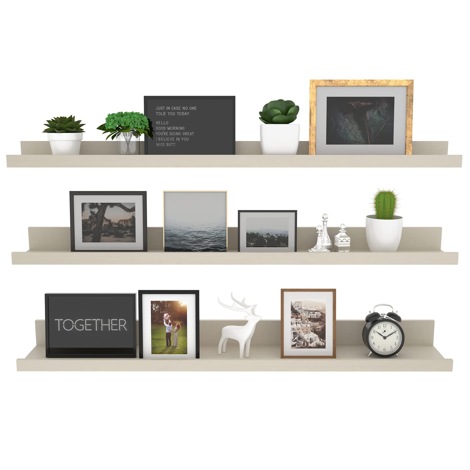 Giftgarden 36 Inch Floating Wall Shelves Set of 3 - Creamy White Beige Wood Grain Picture Ledge for Home Decor, Large Wooden Shelves for Bedroom, Living Room, Kitchen, Bathroom, Nursery & Office - Perfect for Displaying Photos, Books, Plants & Decorative Items
