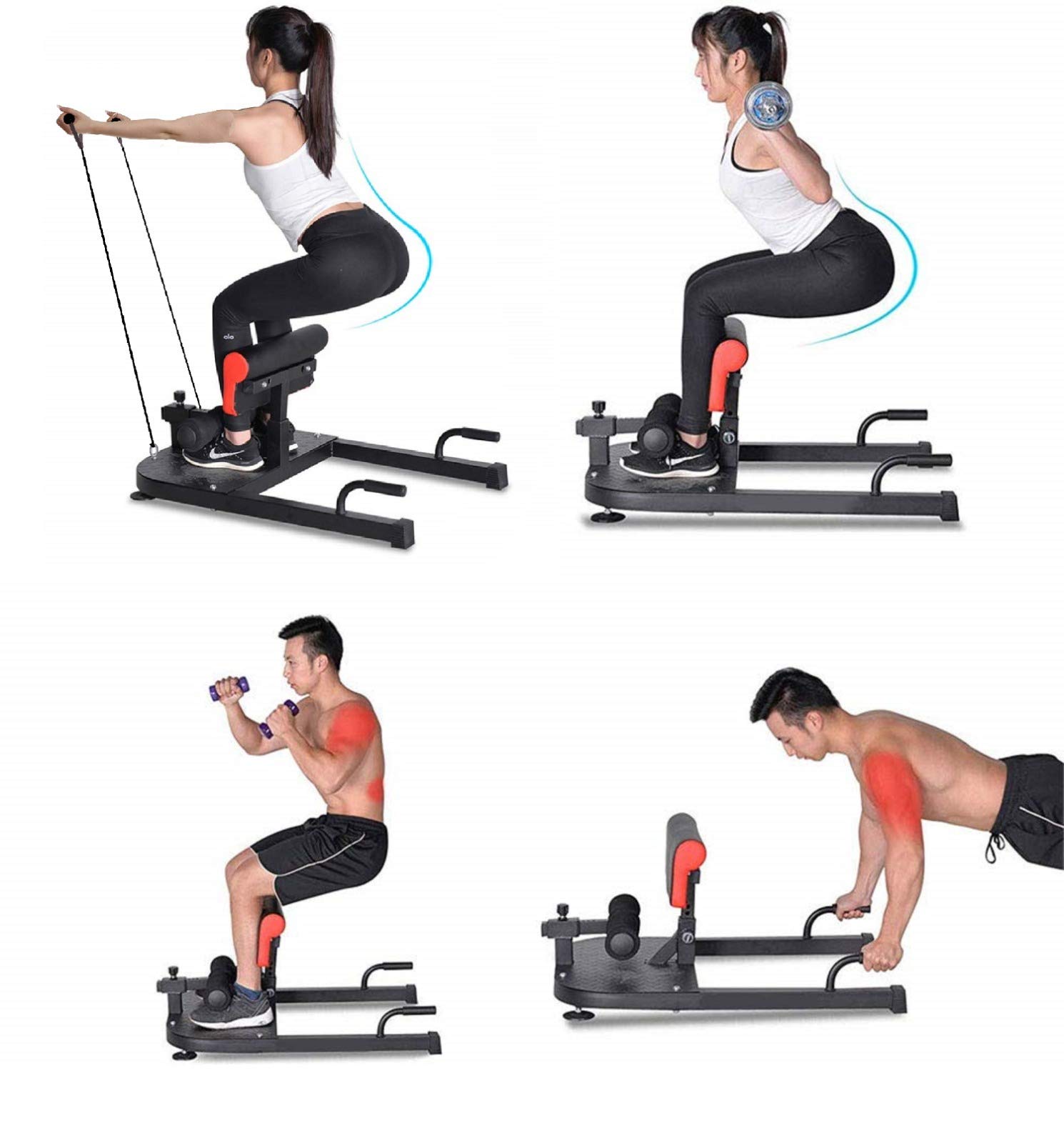 3-in-1 Multifunctional Squat Machine with Resistance Bands - Home Gym Equipment for Leg Workouts, Hip Training & Core Exercises | Perfect for Squats, Sit-ups & Push-ups | Compact Fitness Solution for Small Spaces (Black)