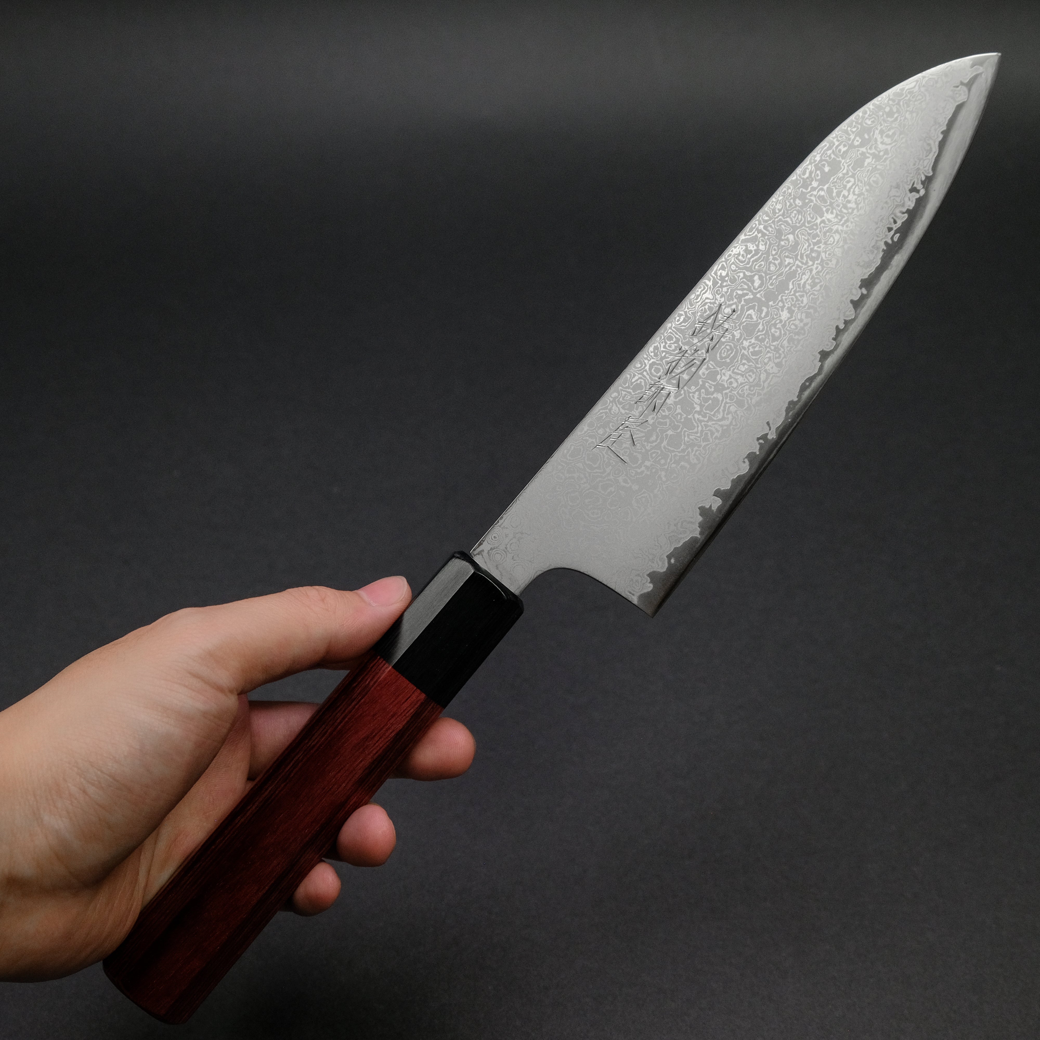 Hitohira Imojiya TH Damascus Santoku Knife 180mm with Pakkawood Handle (Red) - Premium Japanese Kitchen Knife for Slicing, Dicing, and Chopping Vegetables, Meat, and Fish