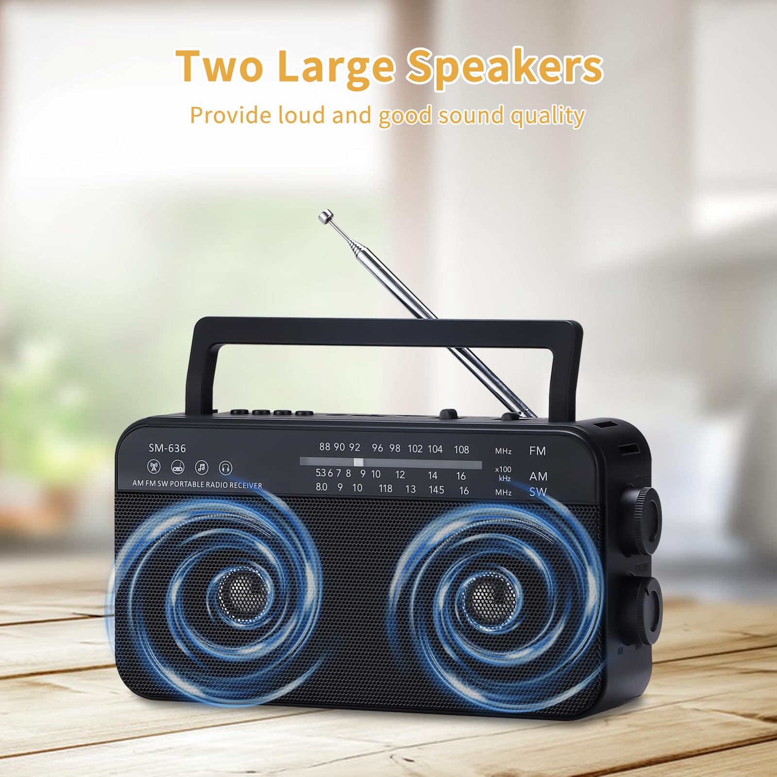 Portable AM FM Shortwave Radio with Bluetooth Speaker - Plug in Wall or 3X D Cell Batteries - AC Power Transistor Radio with 2 Tone Mode & Dual Loud Speakers - Supports AUX/USB/TF Card Playback - Perfect for Camping, Emergencies & Home Use