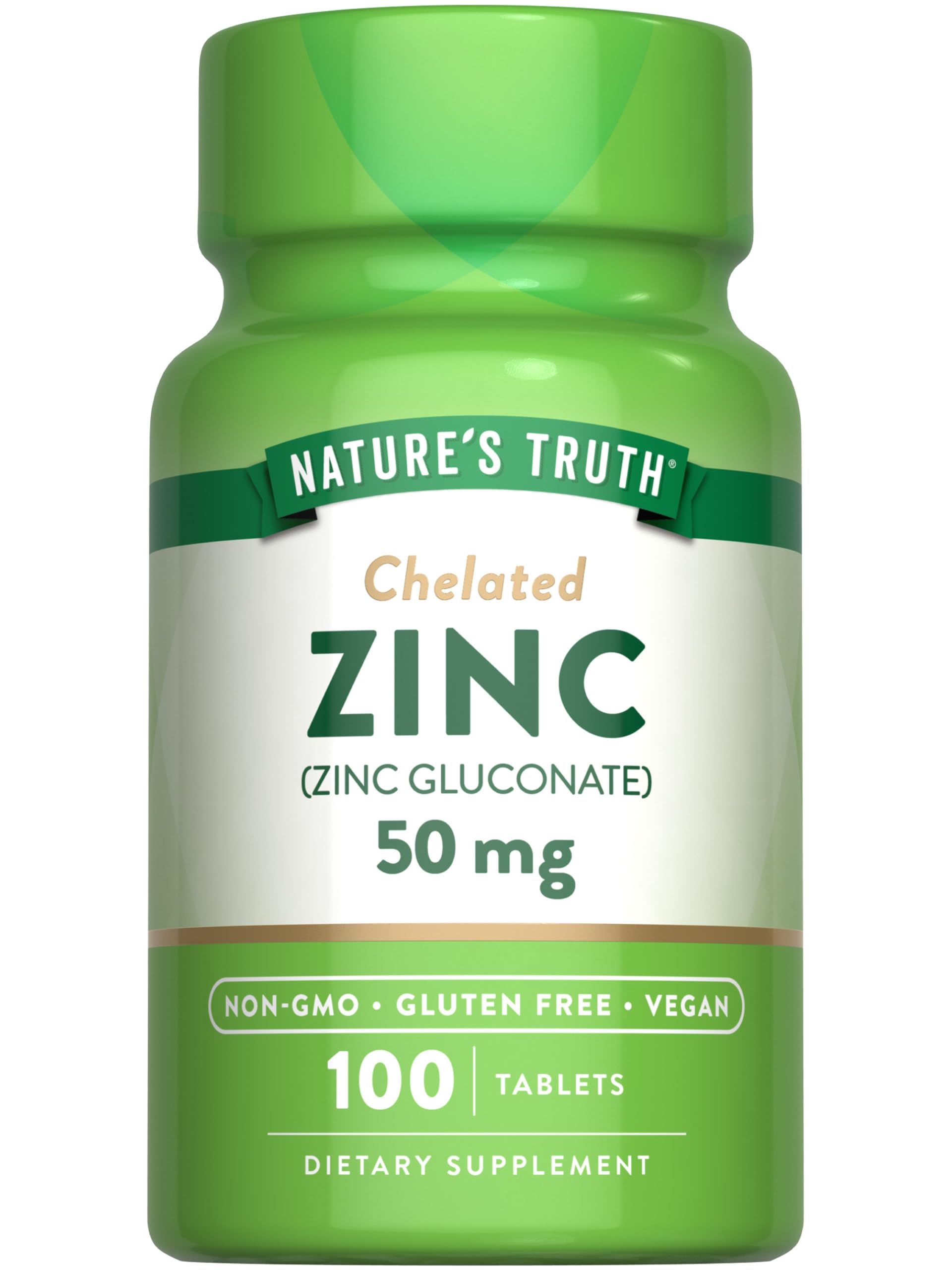 Nature's Truth Chelated Zinc 50mg | 100 Tablets | Essential Mineral Supplement for Immune Support & Wellness | Vegan, Non-GMO & Gluten Free | Zinc Gluconate Formula | Perfect for Daily Health Routine & Cold Season Protection