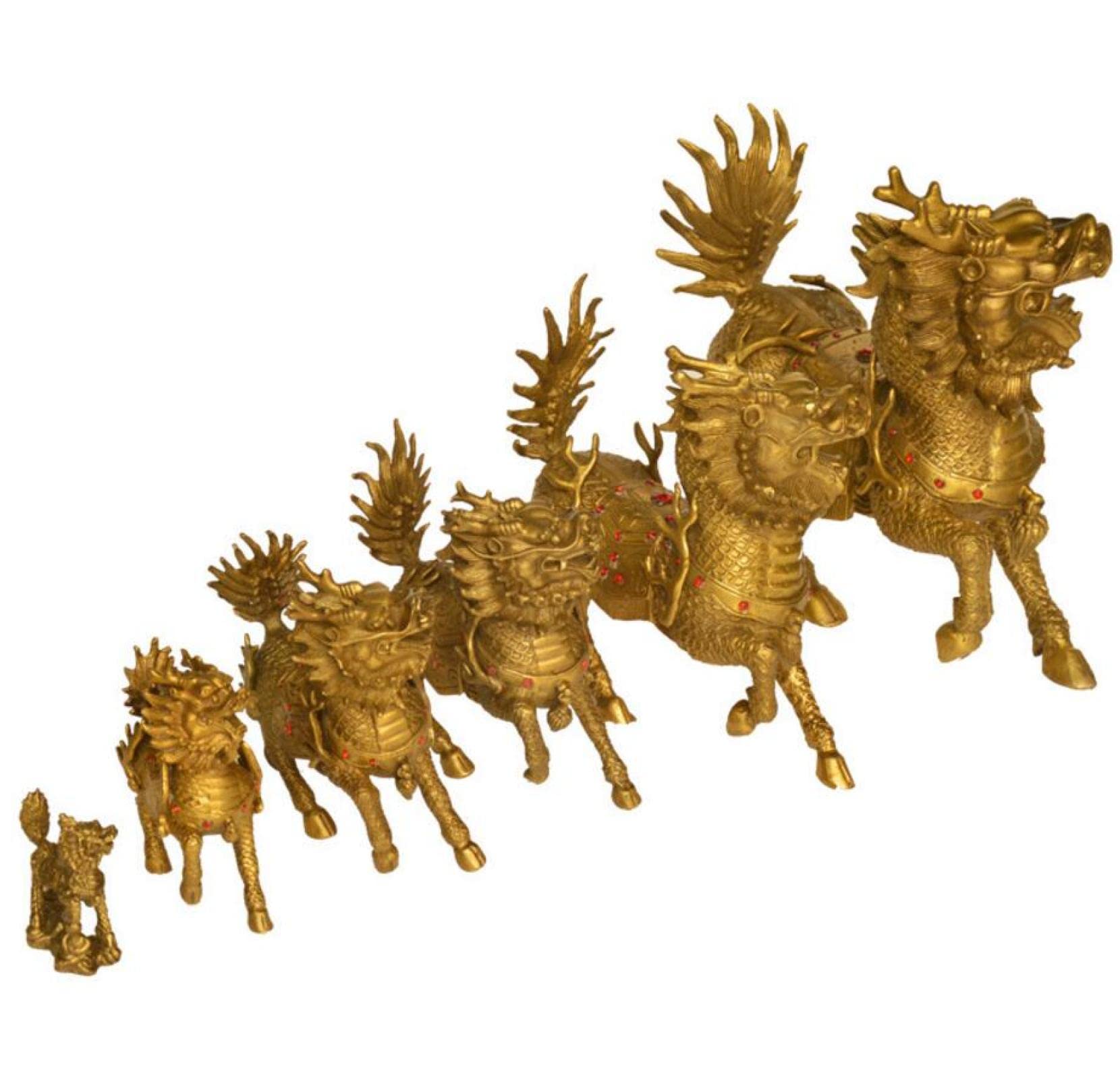 KKONION 2Pcs Copper Kirin Statue Ornaments - Handcrafted Chinese Mythical Creature Figurines for Home Office Decor, Feng Shui Gifts & Collectibles | Perfect for Living Room Display, Bookshelf Decor, and Spiritual Space Enhancement