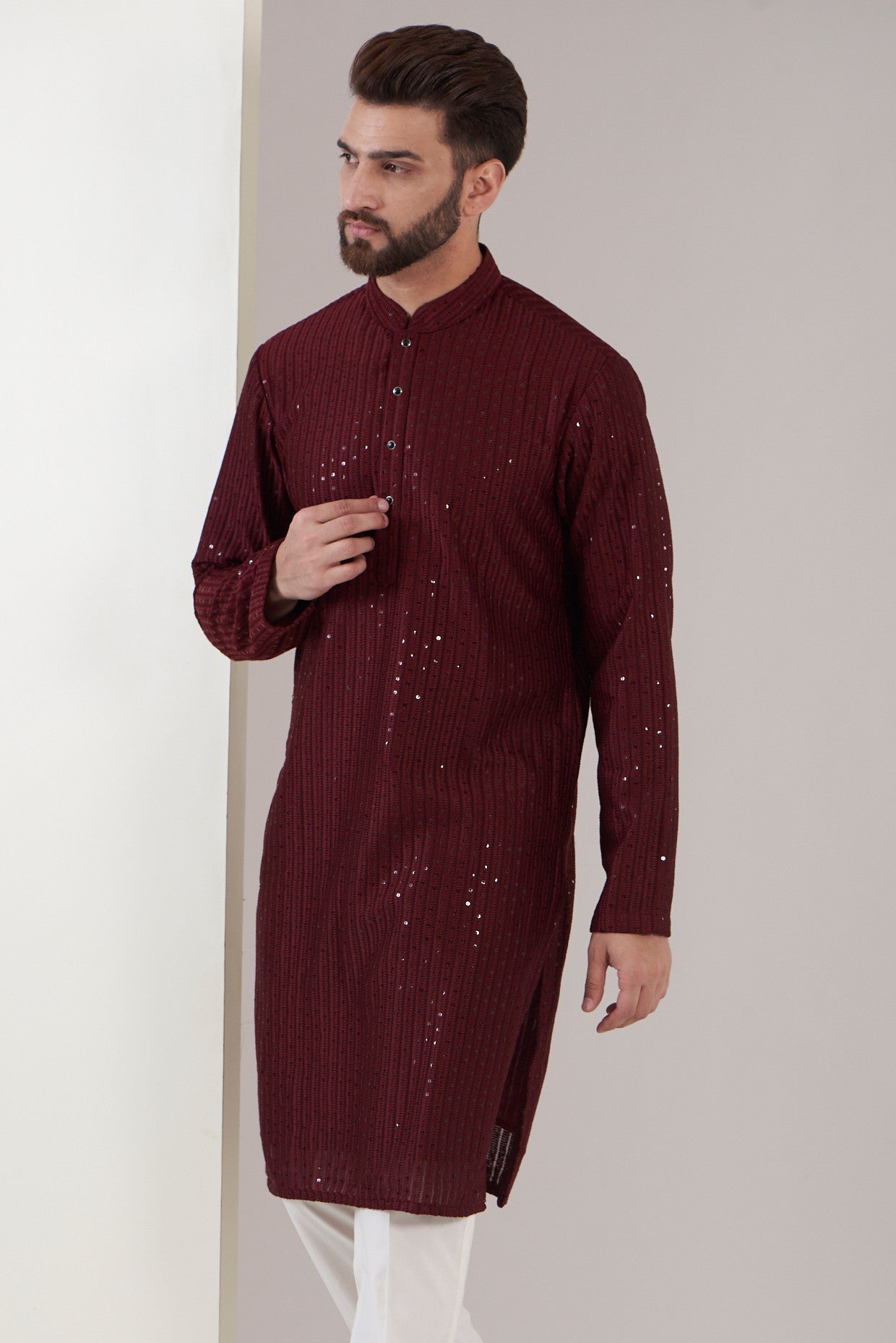 Elegant Maroon Chikankari Kurta for Women - Traditional Indian Embroidered Tunic - Perfect for Festivals, Weddings & Casual Wear