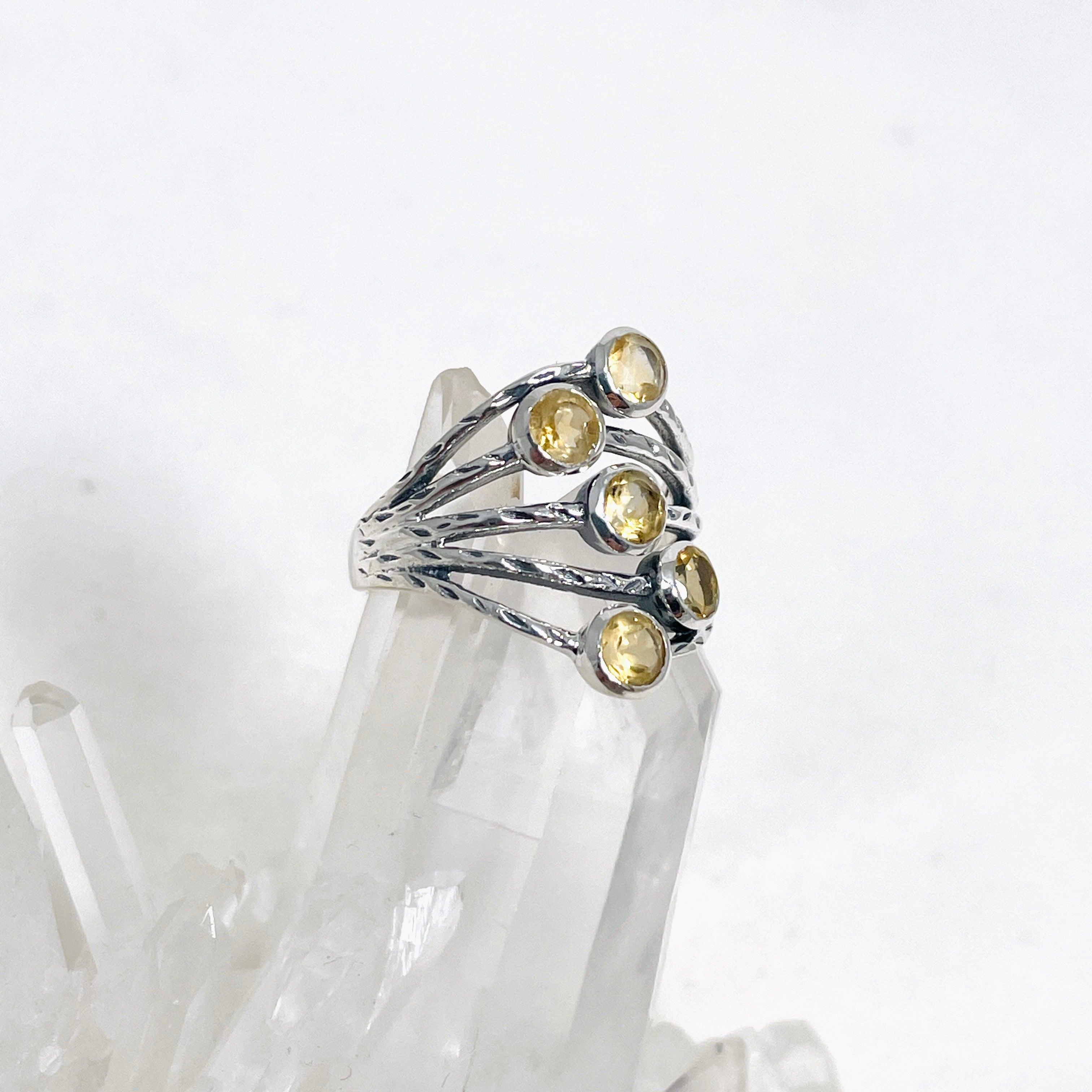Faceted Citrine Gemstone Ring with Multi-Stone Accents R3875 - Elegant Jewelry for Women, Perfect for Parties, Weddings & Everyday Wear