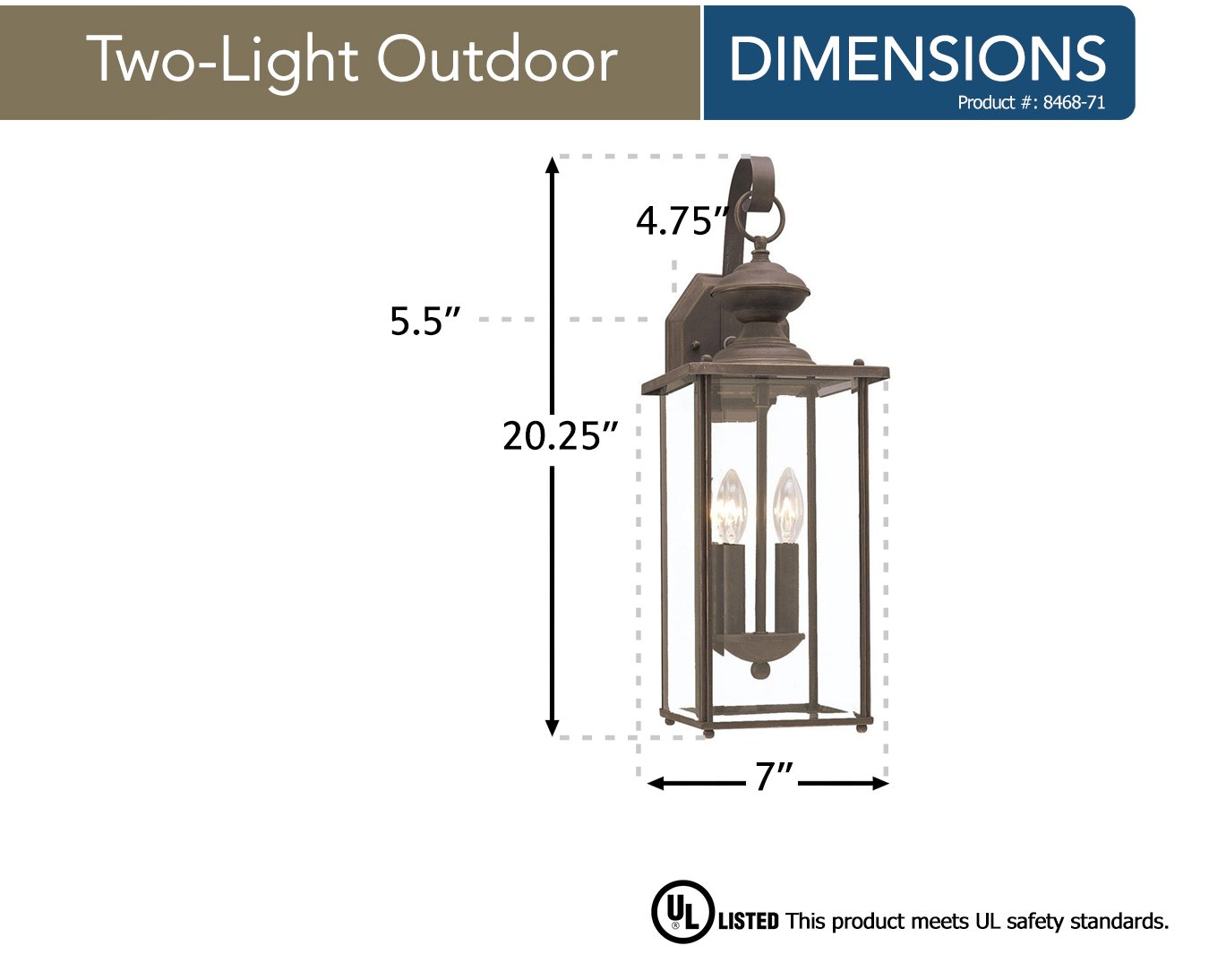 Sea Gull Lighting 8468-71 Jamestowne Outdoor Wall Lantern - 2-Light Antique Bronze Exterior Fixture for Porch, Patio & Garden Lighting