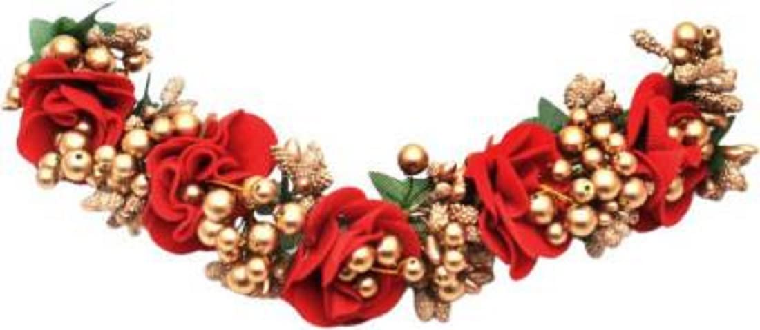 Elegant Red Gajra Hair Clip for Women - Stylish Floral Hair Accessories for Weddings, Parties & Special Occasions