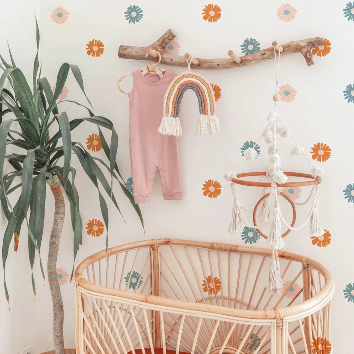 Boho Floral Daisy Wall Stickers - Self-Adhesive Vinyl Decals for Nursery, Kids Room & Bedroom Decor - Perfect for Baby Shower Gifts & Home Wall Art