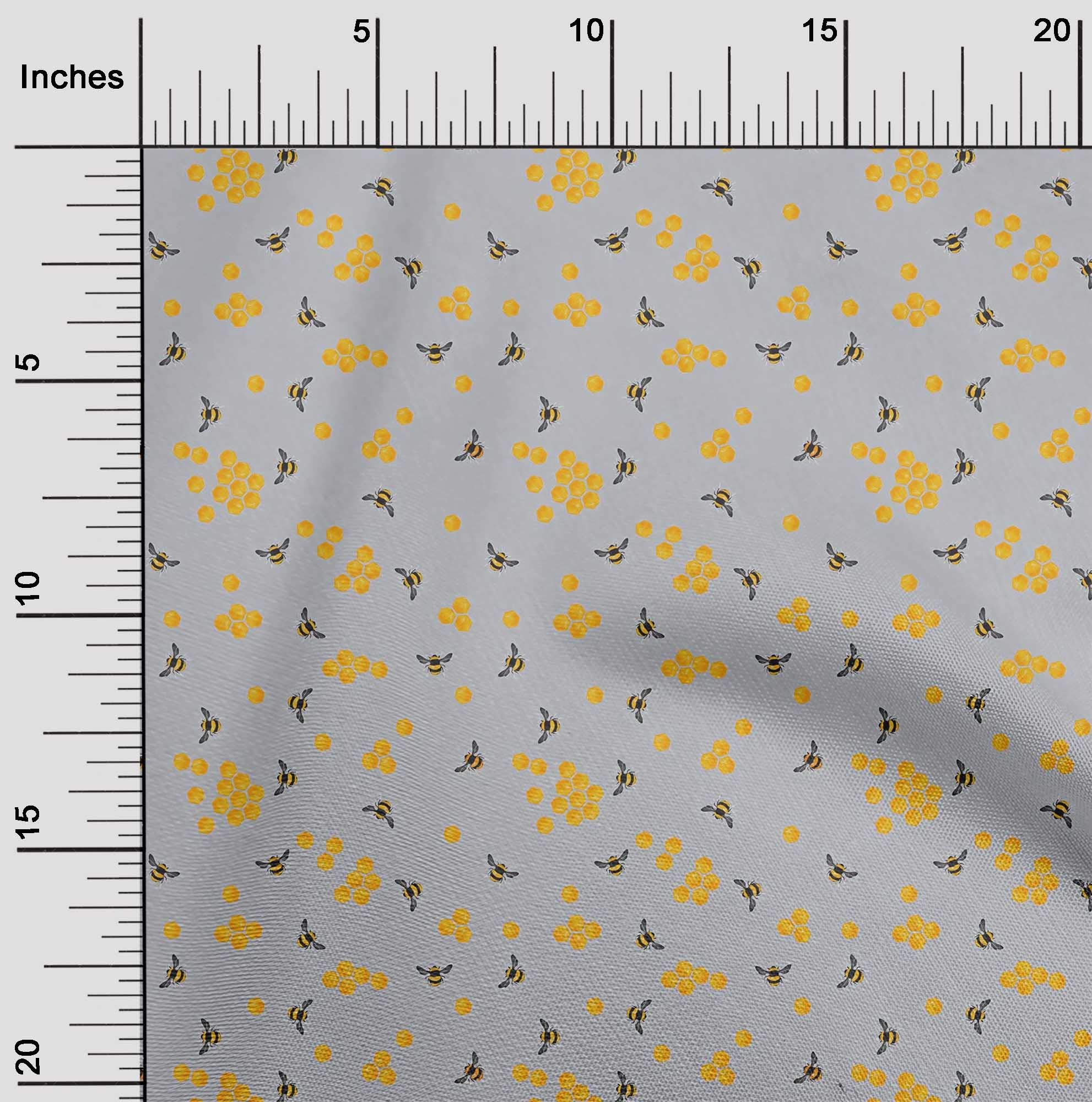Organic Cotton Poplin Twill Fabric with Honeycomb & Honey Bee Print - 42