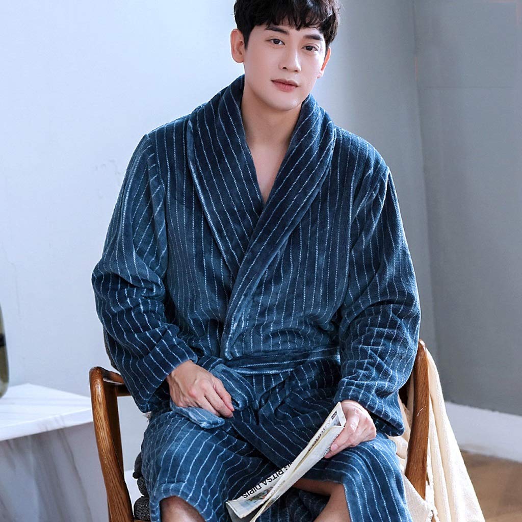 Premium Coral Fleece Men's Robe - Thick Flannel Warm Sleepwear & Lounge Bathrobe for Winter - Oversized Comfortable Home Nightgown - Perfect for Relaxing, Lounging & Cold Weather (Size: X-Large)