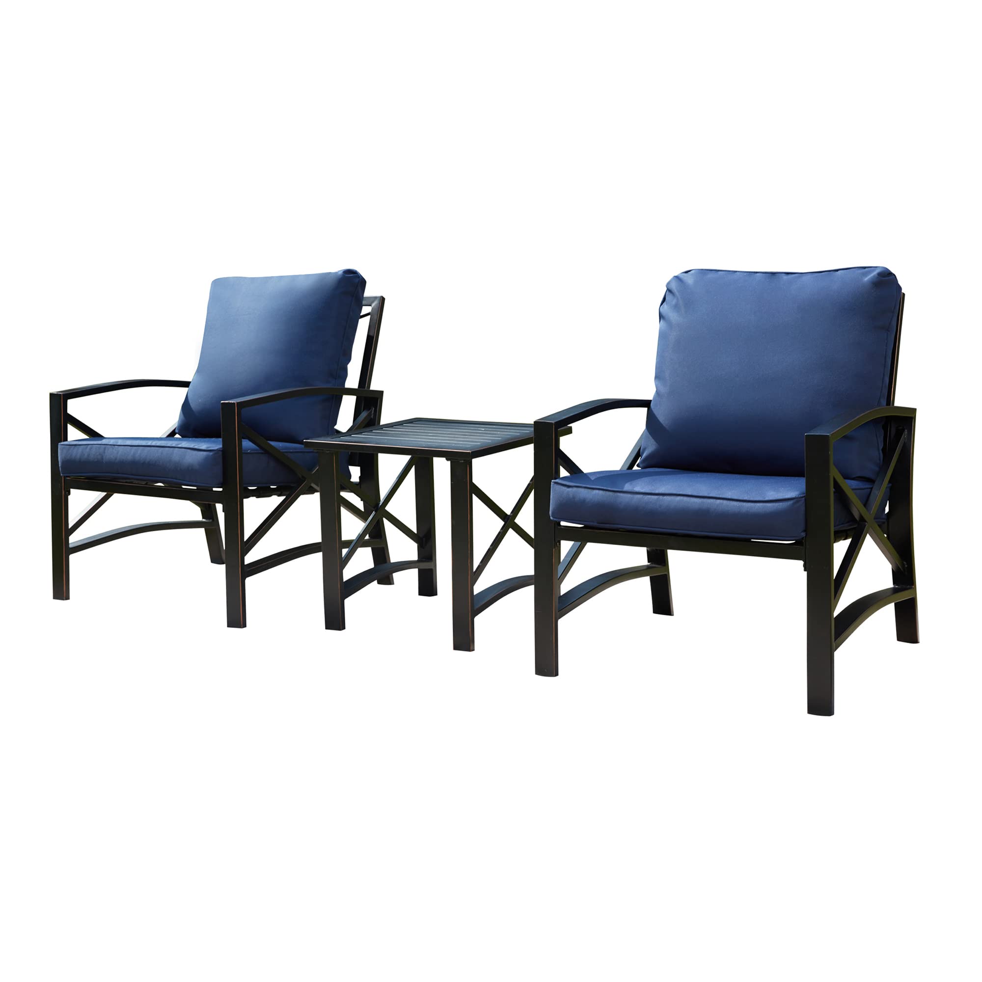 LOKATSE HOME 3-Piece Outdoor Patio Furniture Set - Wicker Conversation Set with Coffee Table & 2 Chairs in Blue - Perfect for Backyard, Garden, Poolside or Balcony Relaxation
