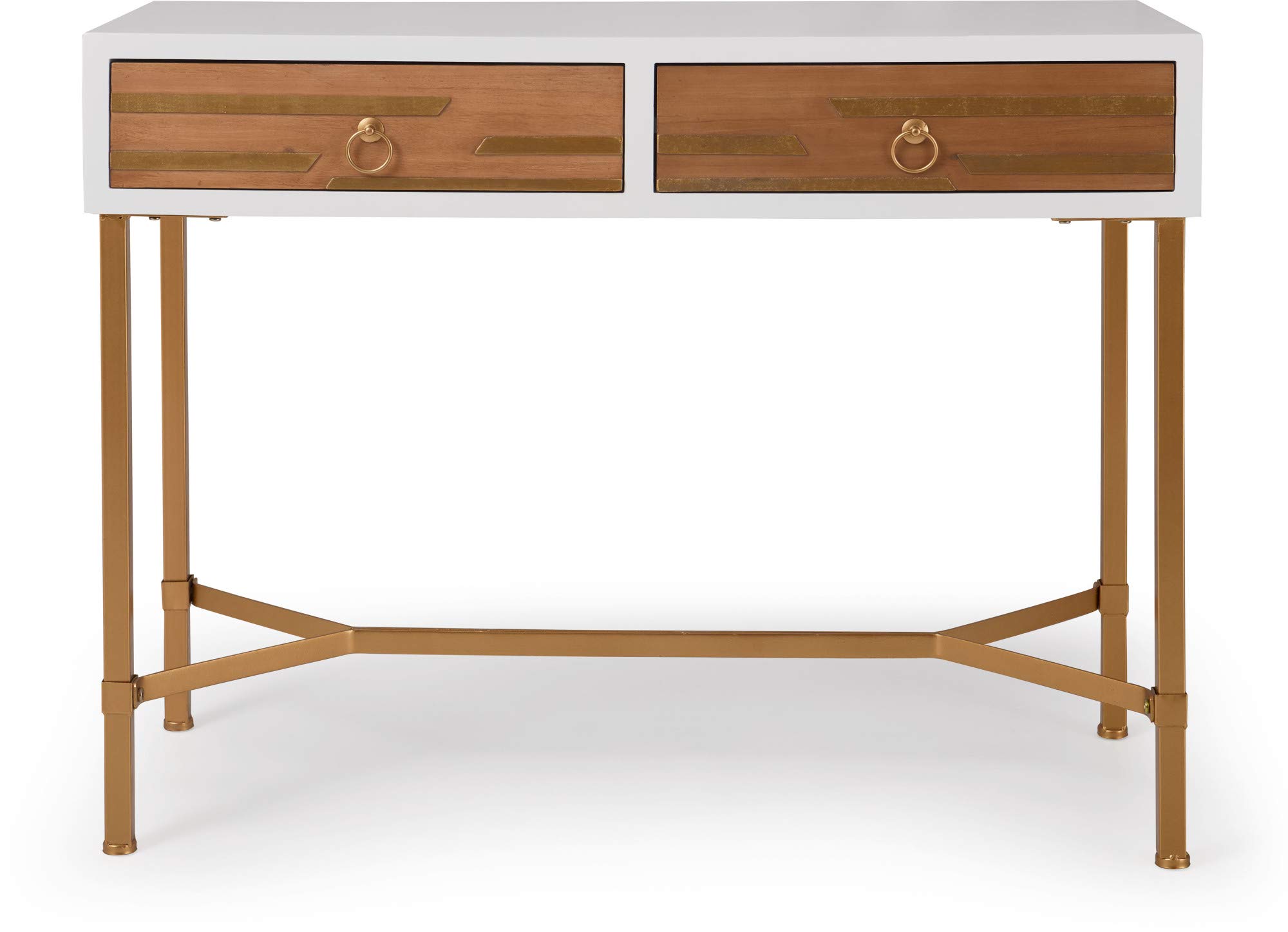 Jupiter Mid Century Modern Console Table with 2 Drawers - White & Gold Rectangular Entryway Desk for Small Spaces, Living Room & Home Office - Metal Legs & Easy Assembly - Perfect for Hallway Decor & Apartment Furniture