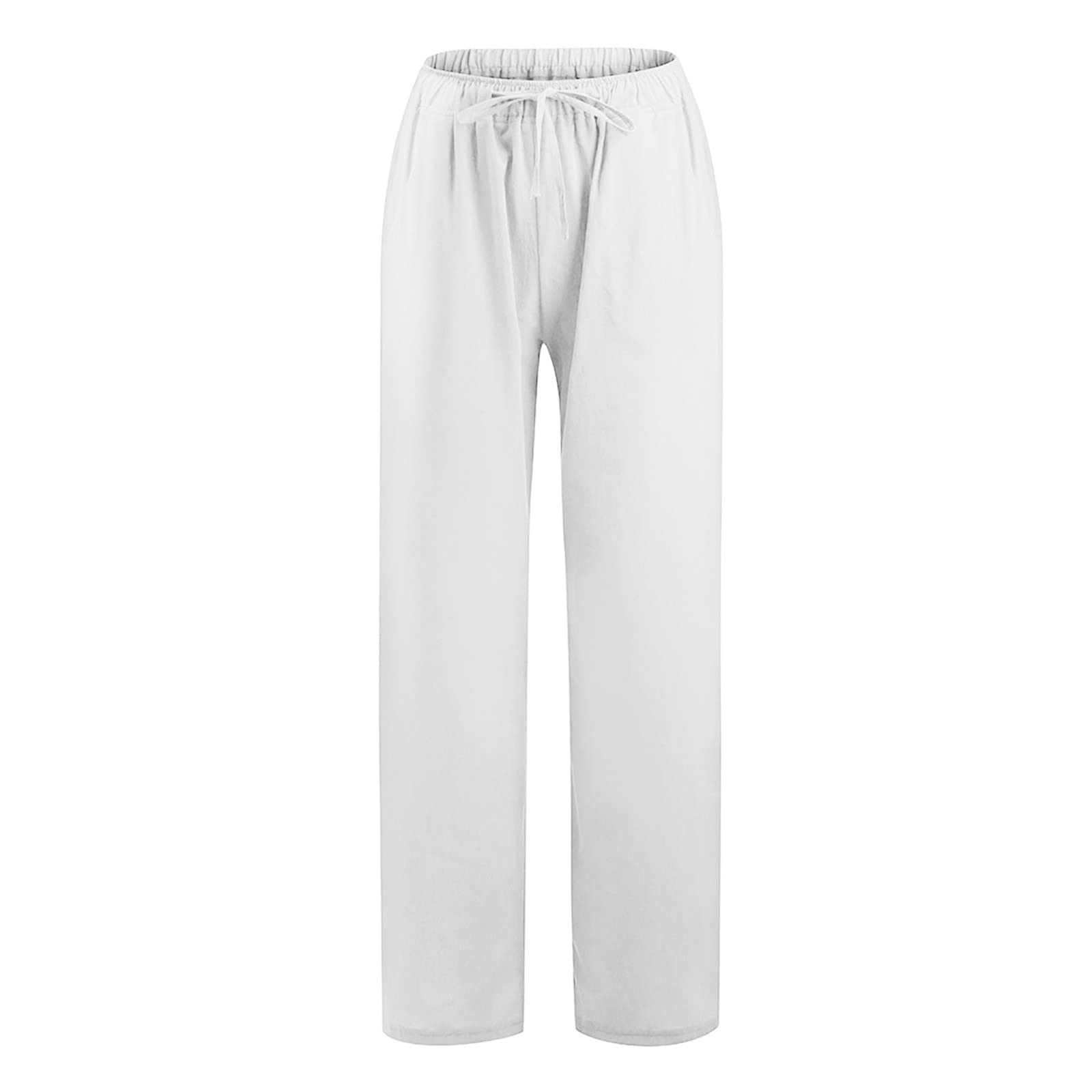 LCMTWX Women's Casual Linen Drawstring Pants - Elastic Waist Solid Cotton Trousers for Lounge, Travel & Yoga | Comfortable Summer Womens Clothing