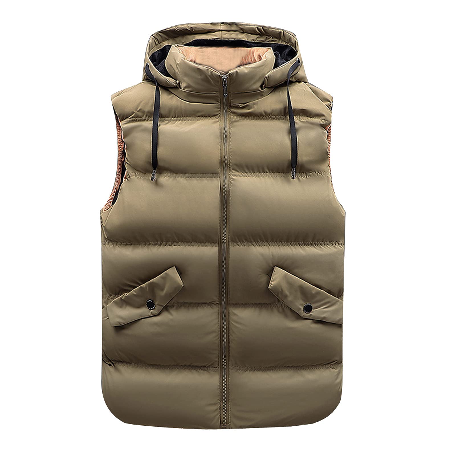 Men's Winter Vest Coat - Solid Color Sleeveless Hooded Jacket with Zipper Pockets | Warm Fashion Outerwear for Cold Weather, Outdoor Activities & Casual Wear