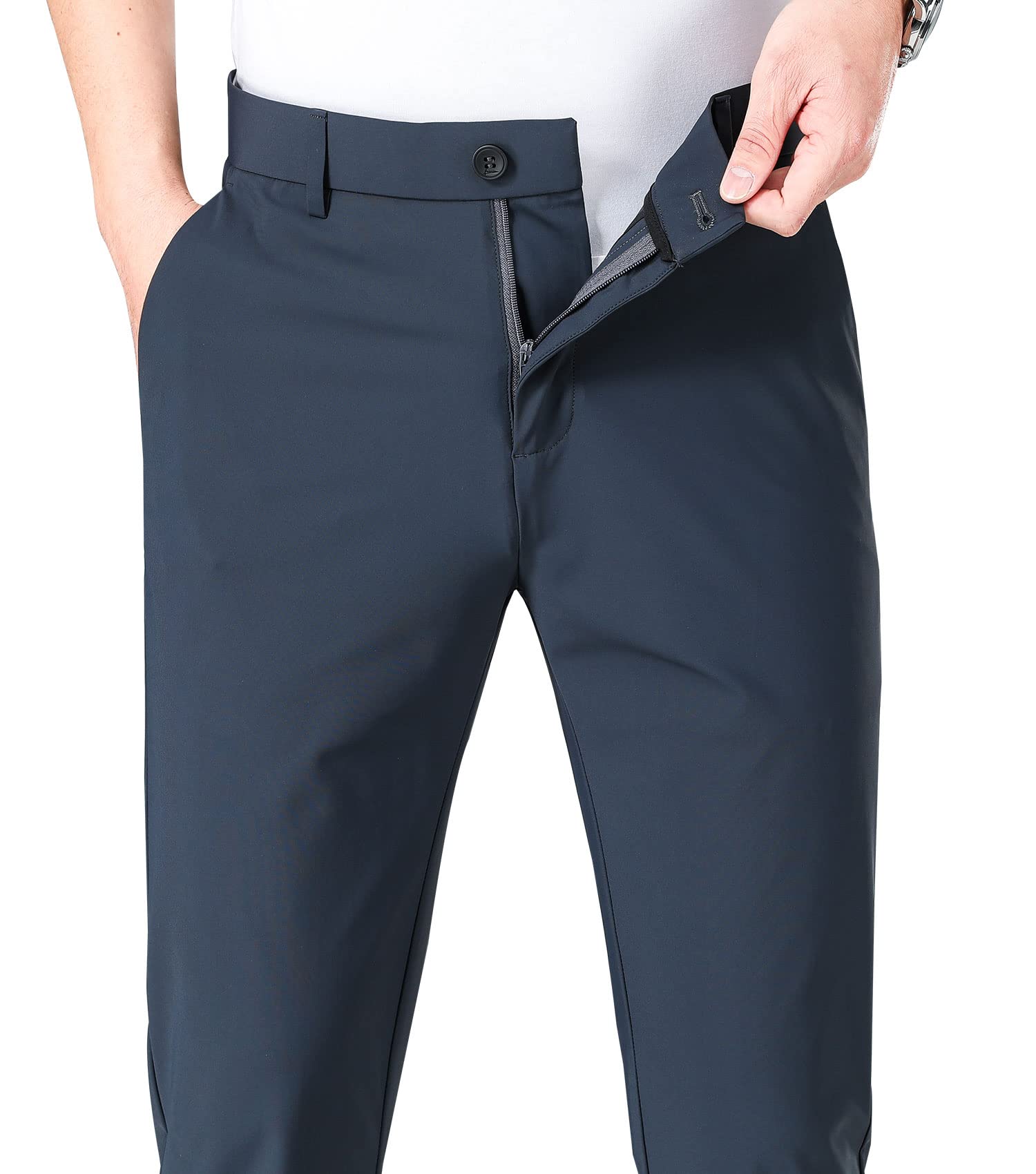 LUSHENUNI Men's Slim Fit Golf Pants - High Stretch Ice Silk Dress Pants with Expandable Waist for Comfort & Performance | Perfect for Golf, Office & Casual Wear