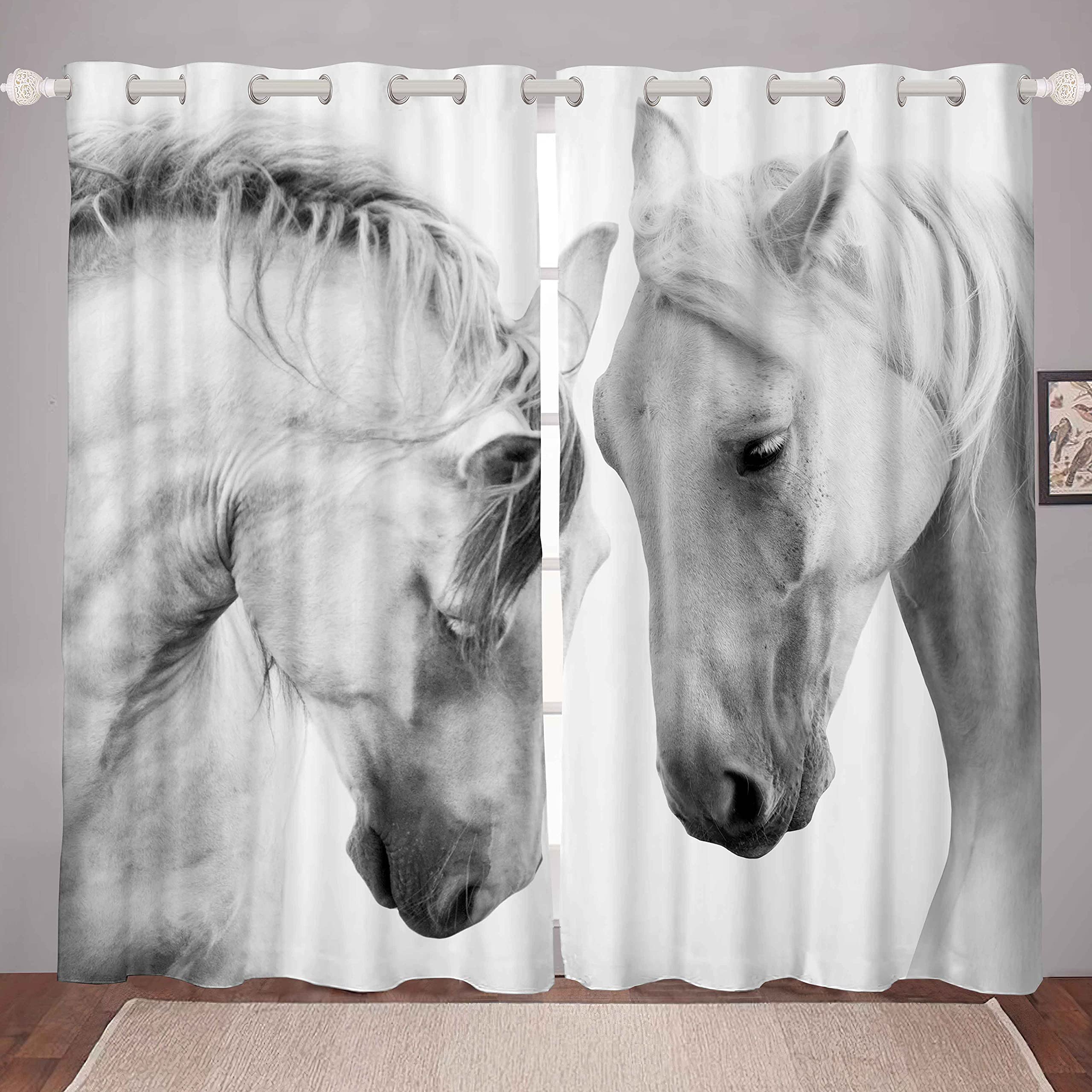 Galloping Horses 3D Window Curtains for Bedroom & Living Room - 52x90 Inch Wild Animal Print Drapes, Farmhouse Decor for Boys, Girls & Couples - Perfect for Wildlife Theme, Kids Room & Country Style Homes