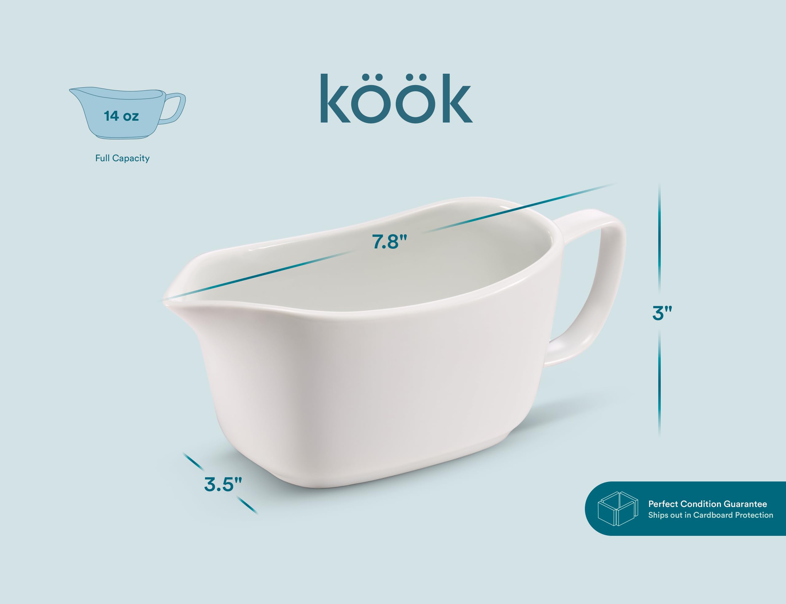 Premium White Ceramic Gravy Boat - 14 oz Sauce & Dressing Server with Large Handle - Microwave & Dishwasher Safe - Perfect for Thanksgiving Dinner, Holiday Meals & Elegant Table Settings