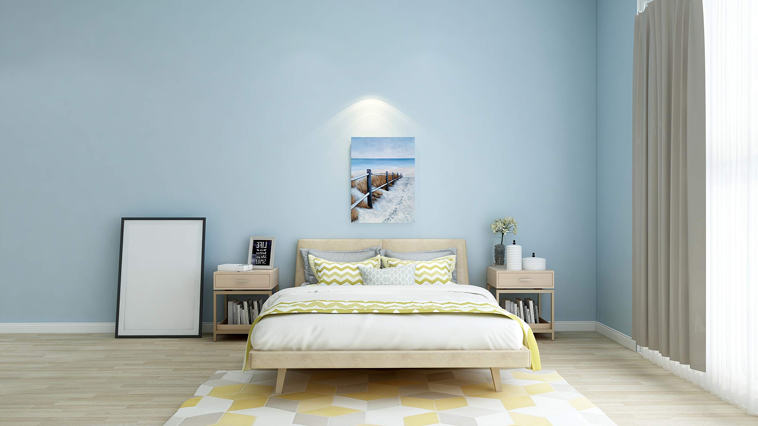 Hand Painted Blue and White Abstract Coastal Canvas Wall Art - Modern Nautical Beach Painting with Fence for Living Room, Bedroom & Bathroom Decor | Perfect for Coastal, Beach House or Ocean Theme Home Styling