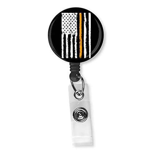 Thin Orange Line Distressed American Flag Badge Reel ID Holder for Search and Rescue Teams - First Responders, EMTs & Public Safety Professionals