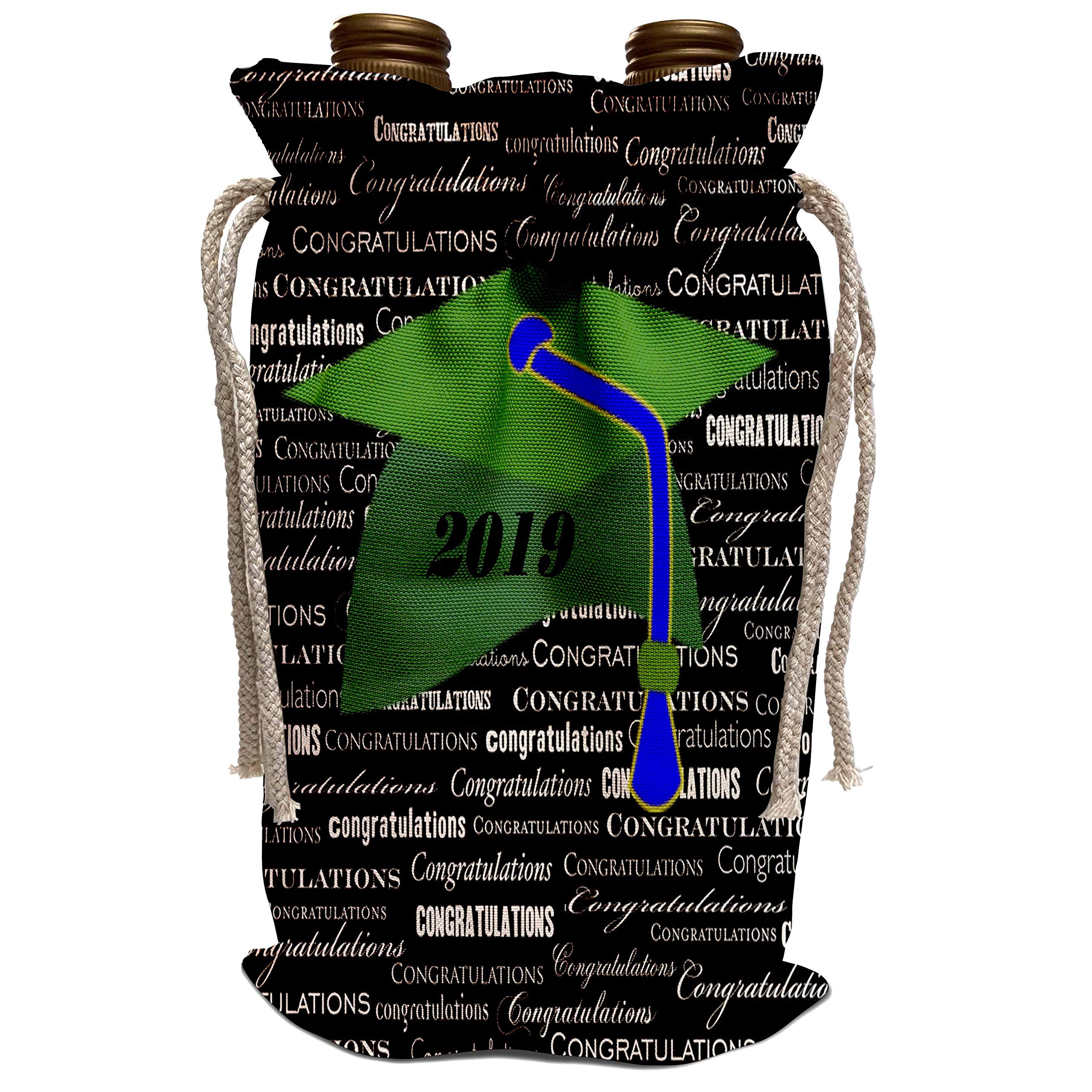 3dRose Lens Art by Florene - Green Graduation Cap with Blue Tassel & 2019 Congrats Wine Tote Bag - Perfect for Graduation Gifts, College Parties & Celebratory Events (wbg_306819_1)