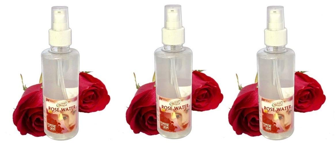 Shri Ganga Pure Rose Water 100ml (Pack of 3) - Natural Facial Toner, Hydrating Mist & Aromatherapy Spray for Skin Care, Hair Care & Relaxation