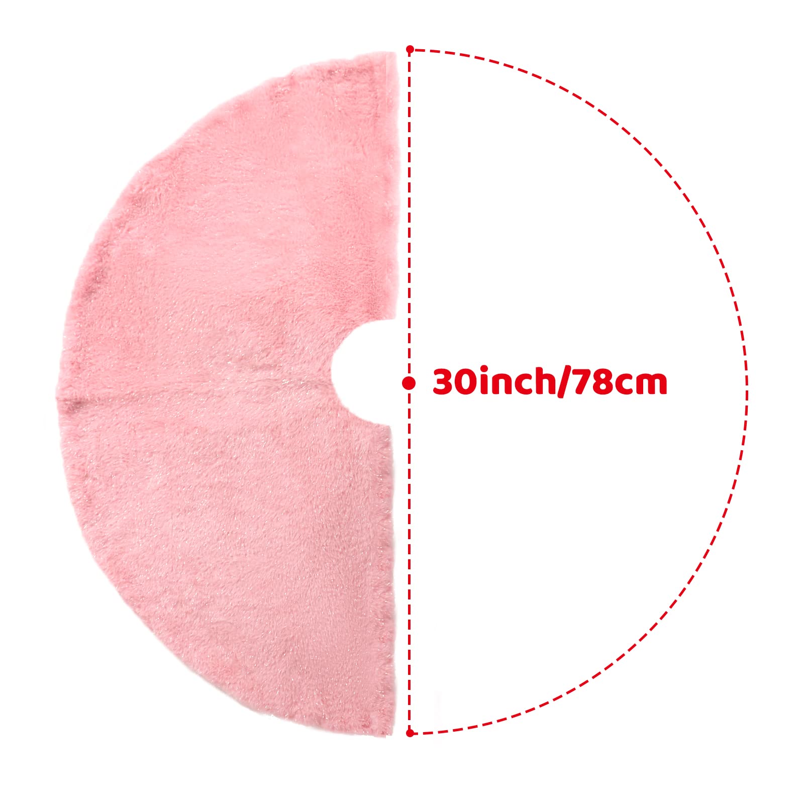 30 Inch Pink Plush Christmas Tree Skirt - Faux Fur Xmas Tree Base Cover with Shiny Streamers for Holiday Decor | 78cm Round Tree Mat for Home, Party & Festive Decorations