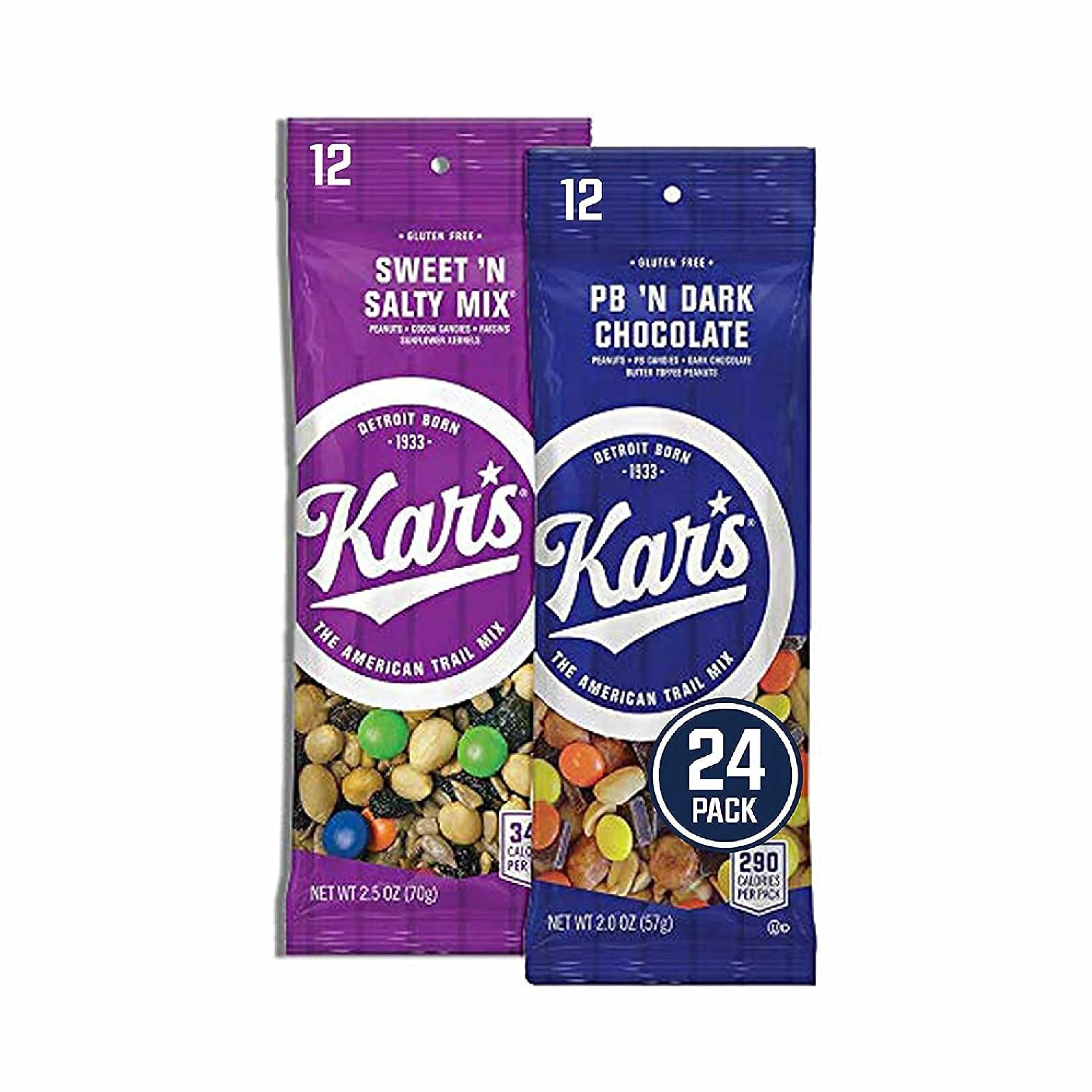 Kar's Nuts Variety Pack Trail Mix - Sweet & Salty Snacks, Peanut Butter Dark Chocolate Mix, 2oz Single Serve Bags (24 Pack) | Healthy On-the-Go Snacks for Hiking, Office & School Lunch