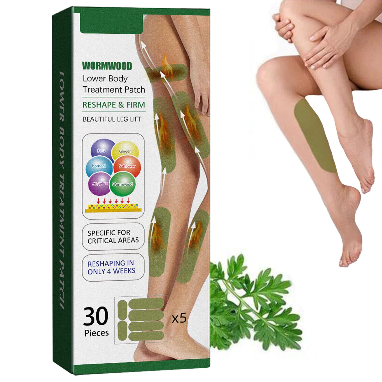 Herbalfirm Anti-Cellulite Patch for Thighs & Legs - Wormwood Slimming Stickers (30 Patches) | Reduce Cellulite & Firm Skin | Perfect for Post-Workout Recovery & Spa Days